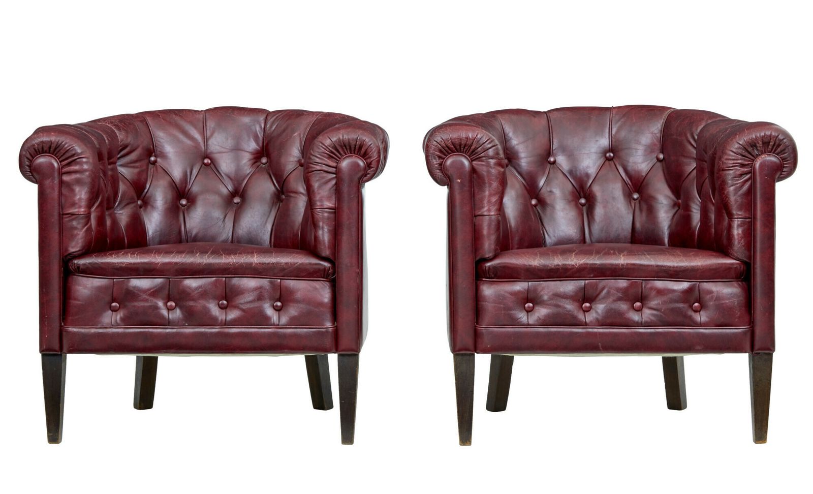 Pair Of Mid 20th Century Red Leather Club Armchairs