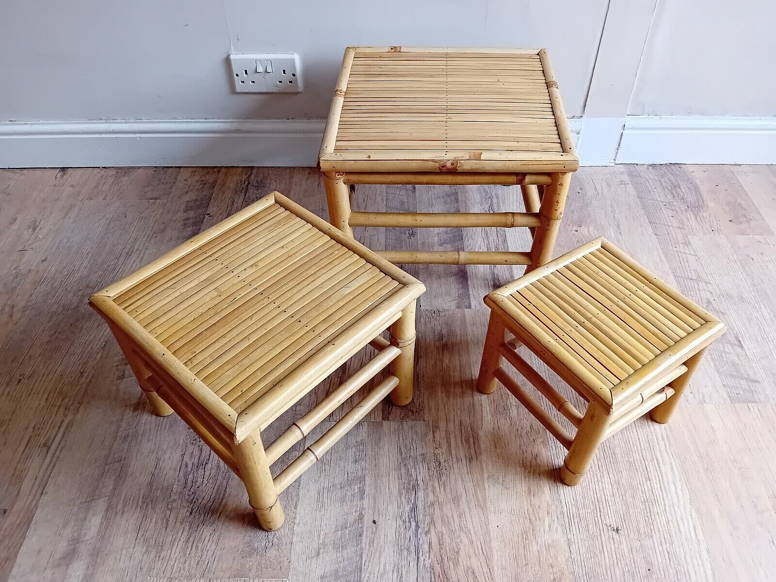 Original 1970's Mid Century Far Eastern Bamboo Boho Tiki Nest Of Tables photo furniture
