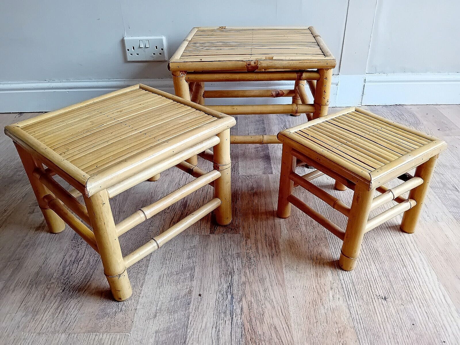 photo for sale Original 1970's Mid Century Far Eastern Bamboo Boho Tiki Nest Of Tables