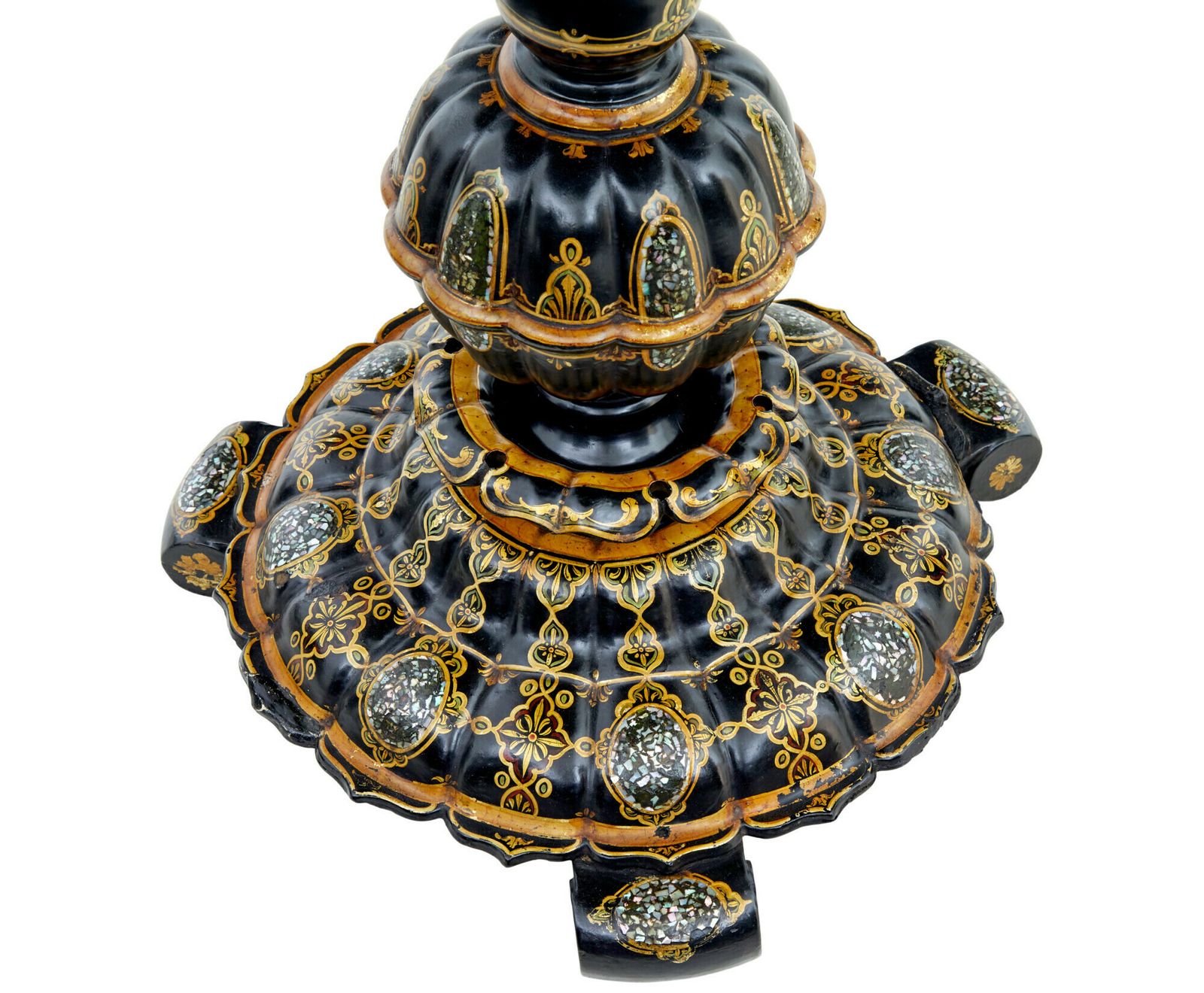 photo furniture 19th Century Papier Mache And Painted Mother Of Pearl Inlaid Tilt Top Table