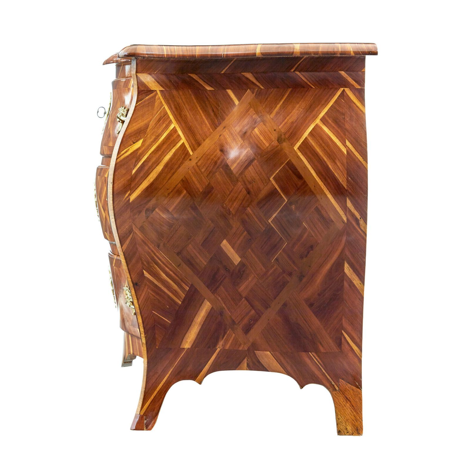 Furniture Early 18th Century Rococo Inlaid Plum Bombe Chest Of Drawers photo