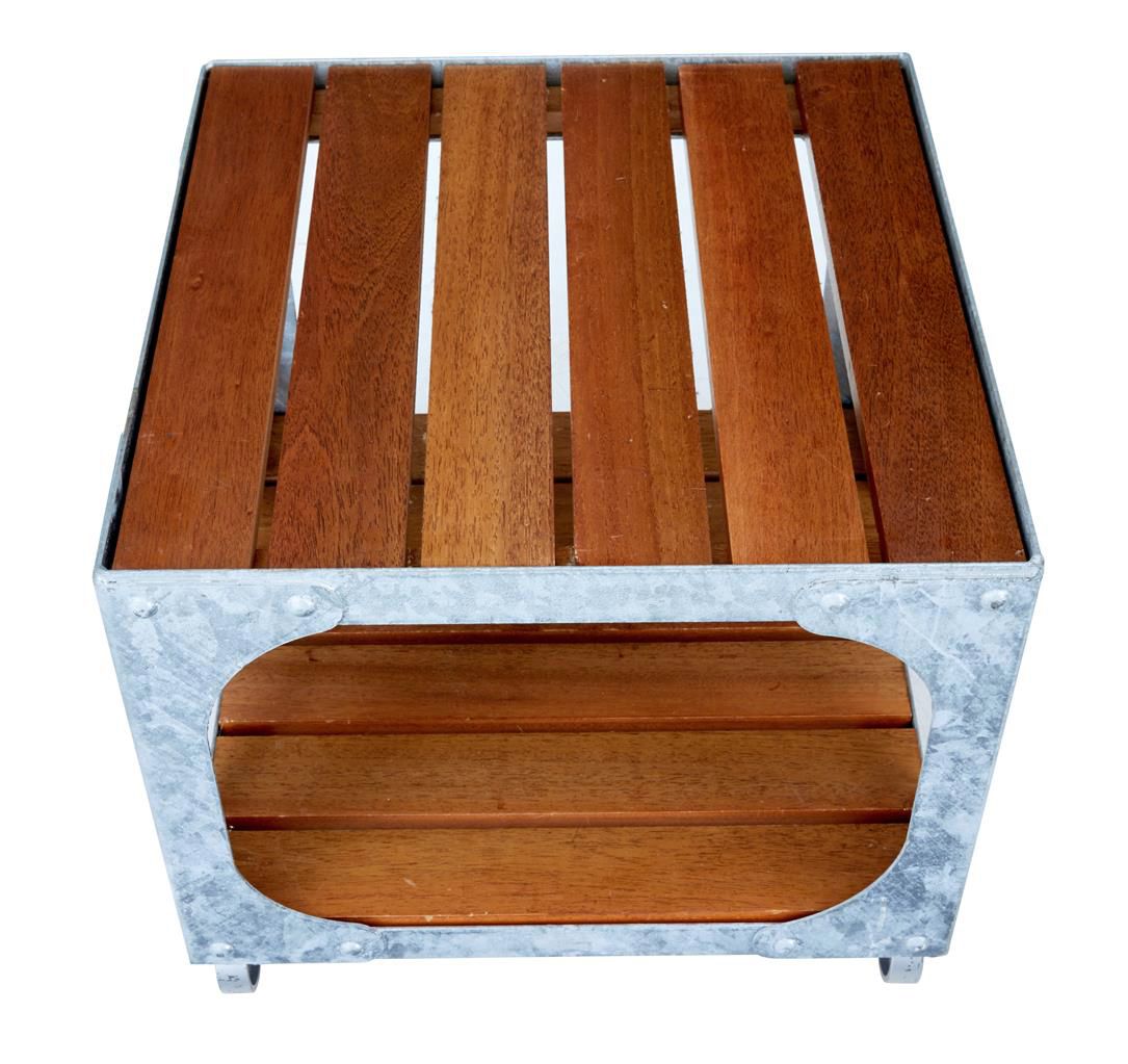 Pair Of Galvanised Steel And Teak Industrial Side Tables photo Furniture