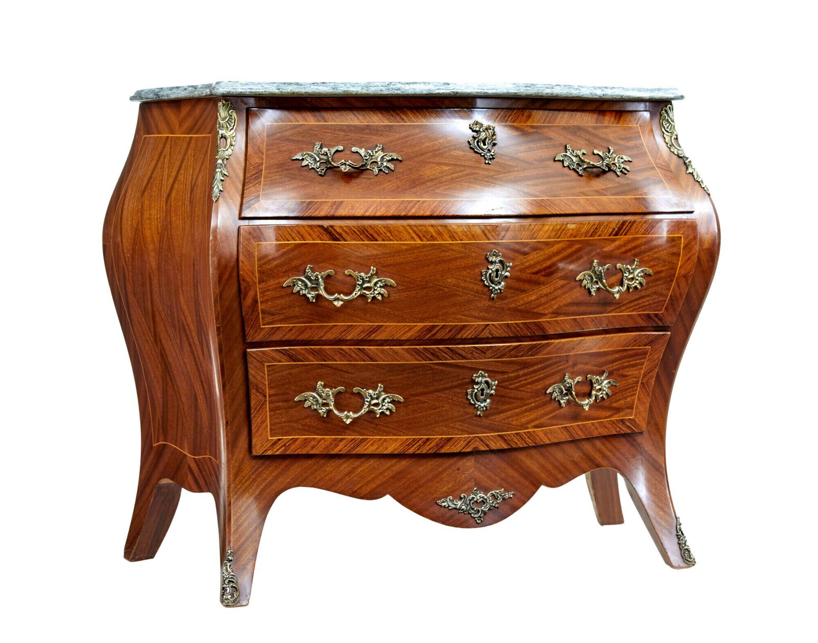 Mid Century Mahogany Bombe Commode Chest Of Drawers