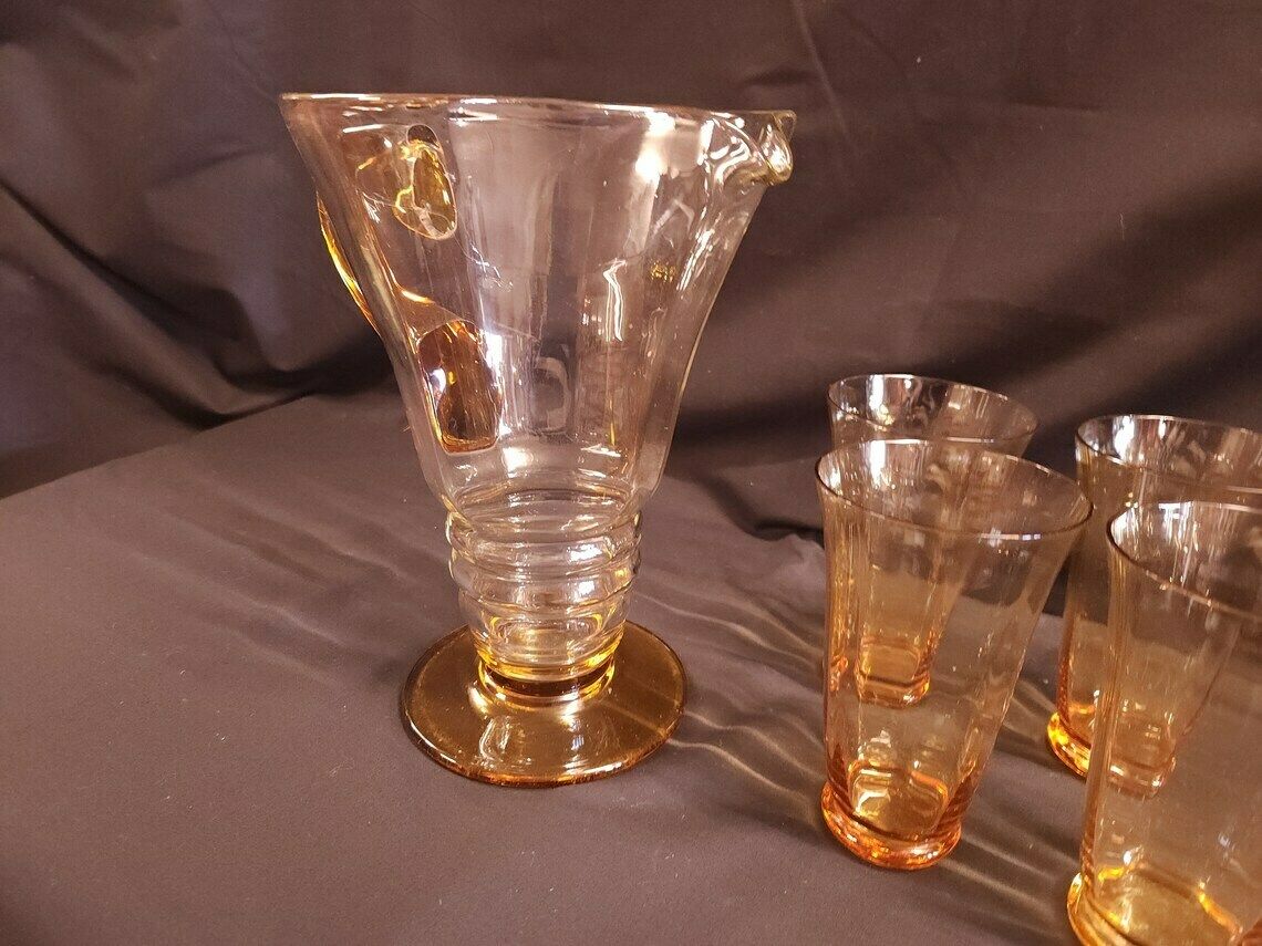 Art Deco, Possibly Whitefriars Glass, Lemonade Jug And 4 Tumblers photo 95.0