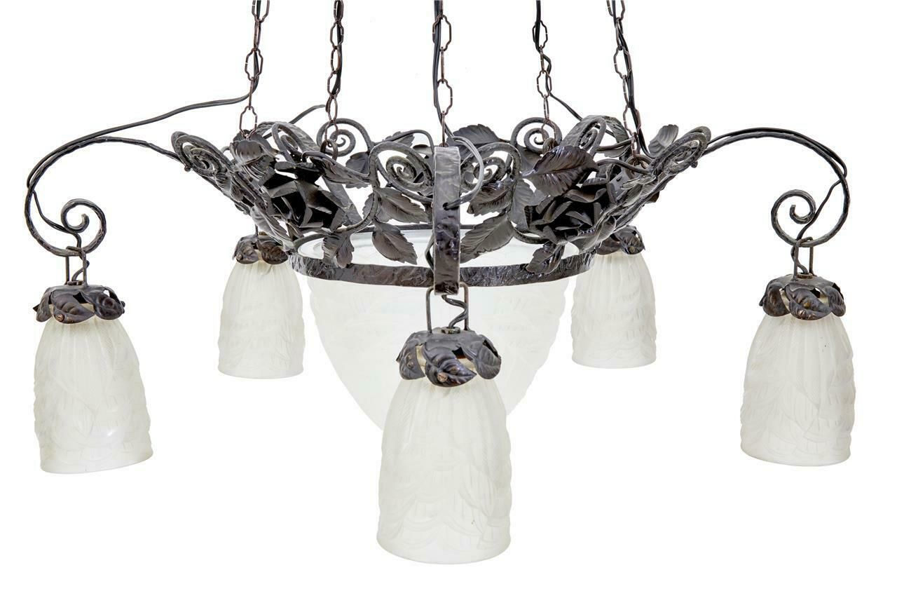 Large 20th Century Adjustable 5 Arm Chandelier photo Lighting