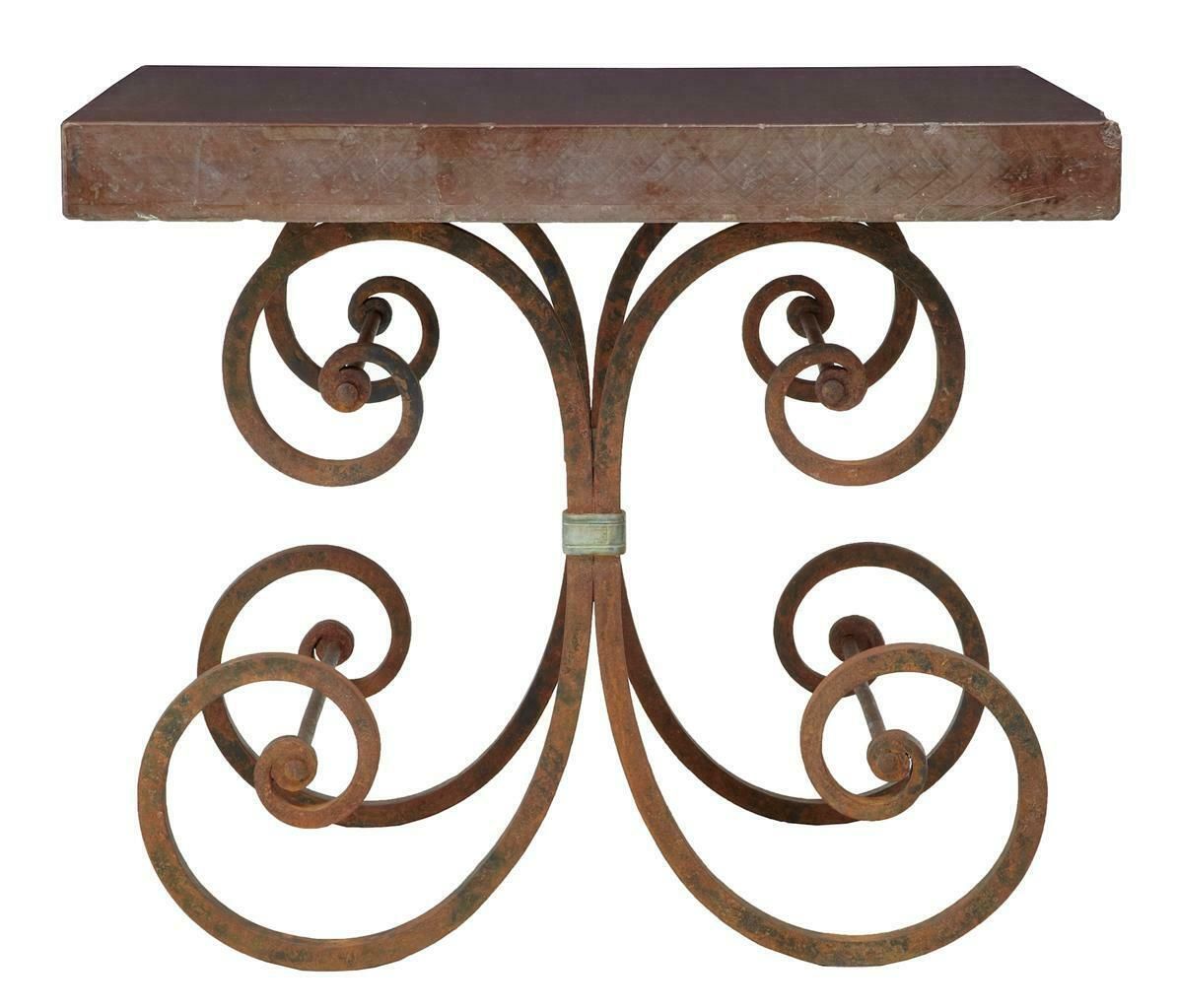 Pair Of 1920’s French Iron Baker Tables Marble Top photo vintage