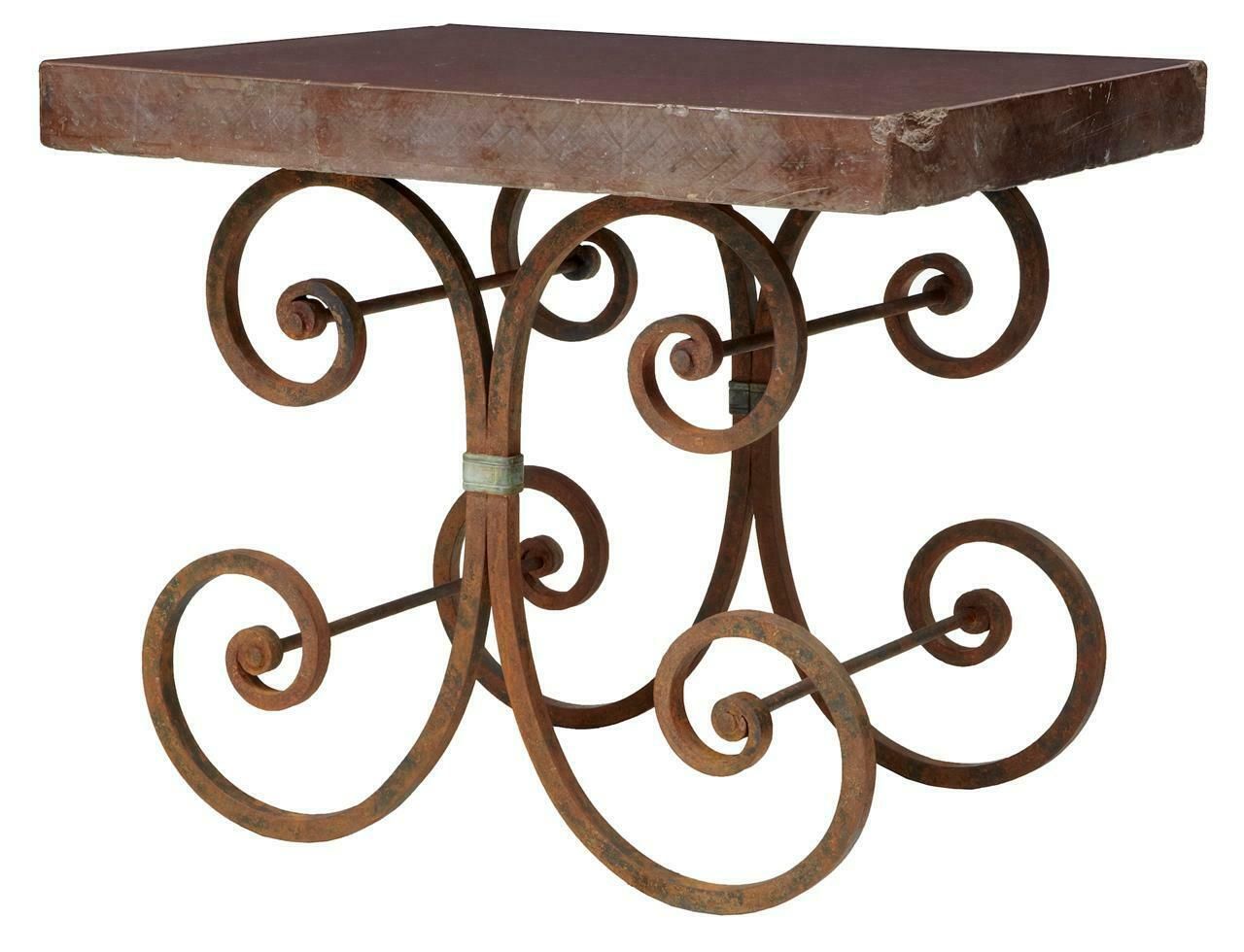 photo furniture Pair Of 1920’s French Iron Baker Tables Marble Top