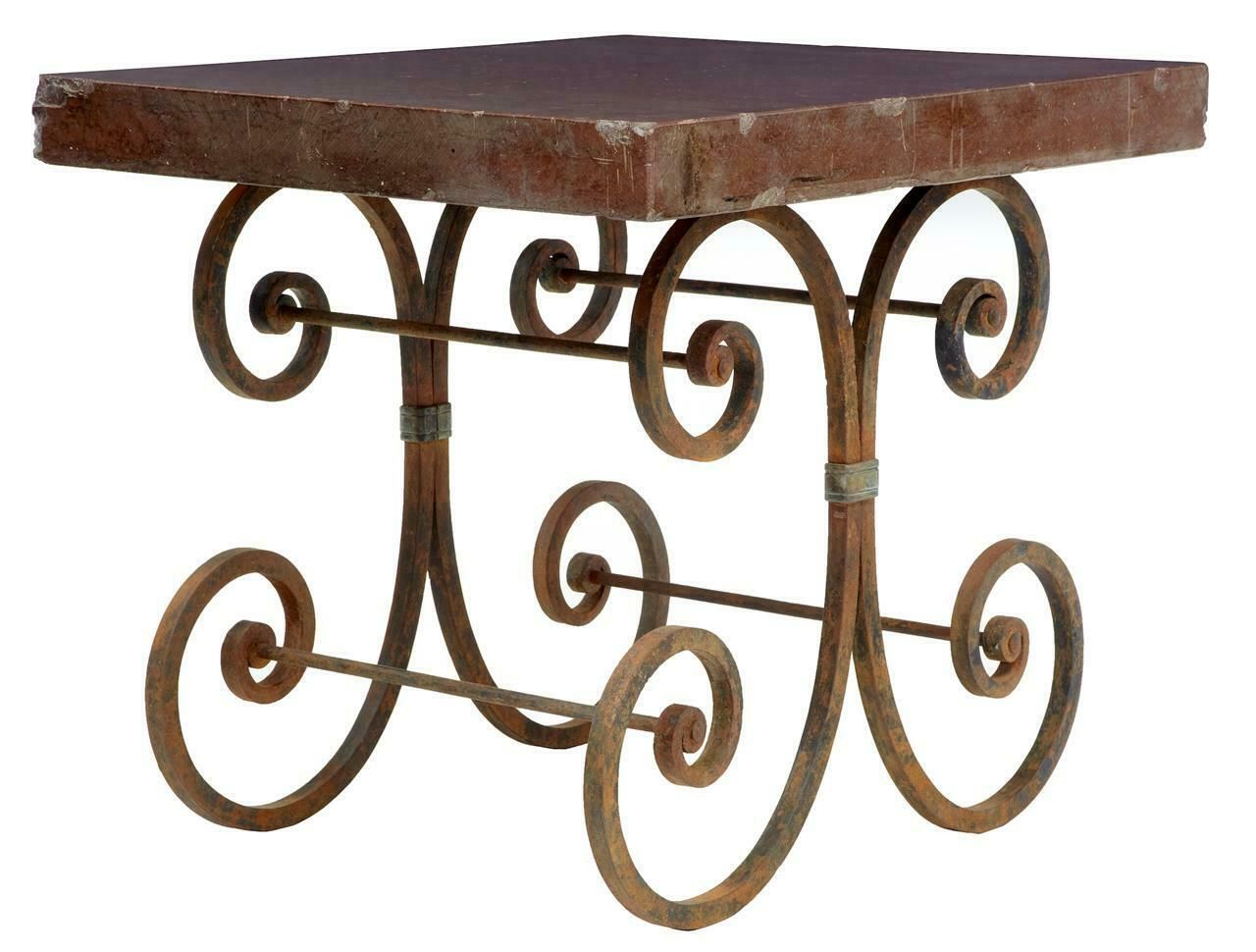 photo for sale Pair Of 1920’s French Iron Baker Tables Marble Top