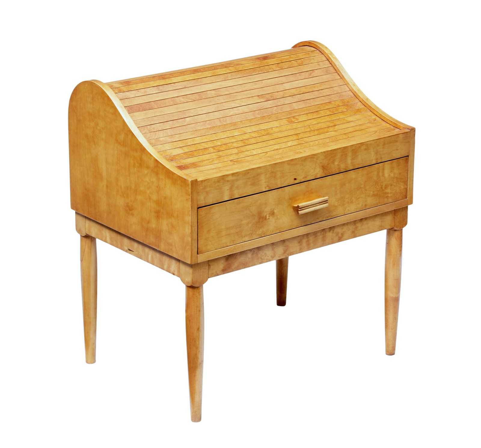Mid 20th Century Birch Tambour Sewing Box On Stand