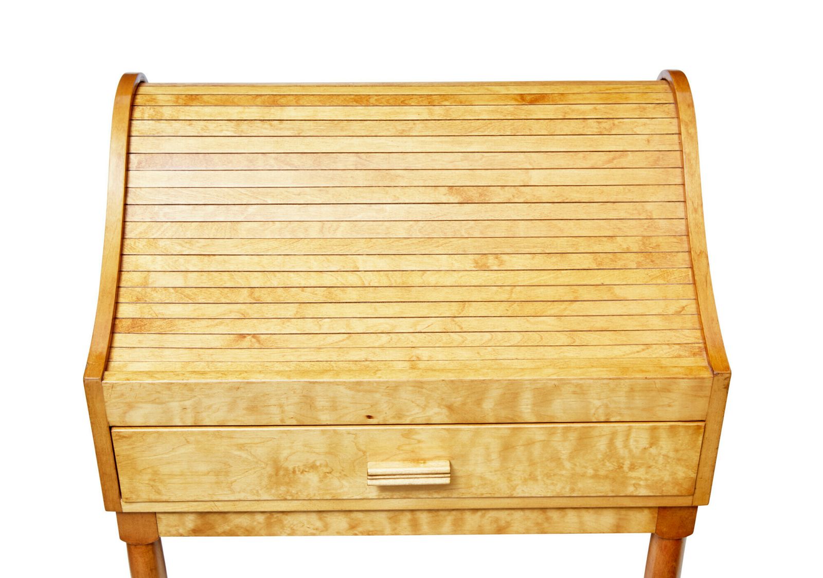 Mid 20th Century Birch Tambour Sewing Box On Stand photo for sale