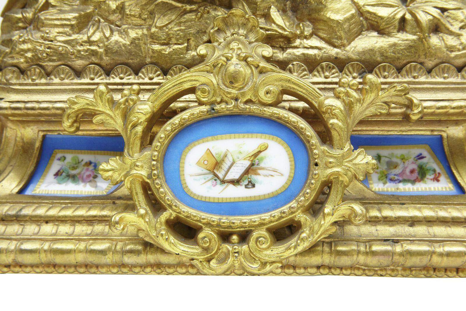 19th Century French Gilt Mantle Clock With Sevres Plaques photo Home Decor
