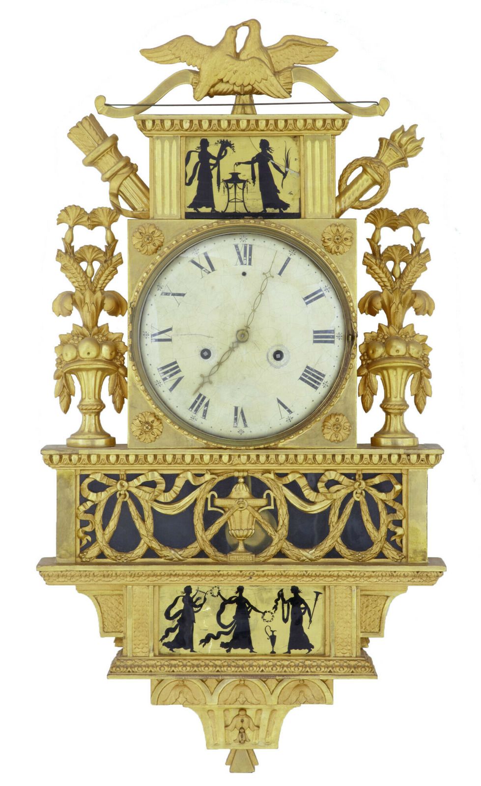 19th Century Swedish Gilt And Eglomise Ornate Wall Clock