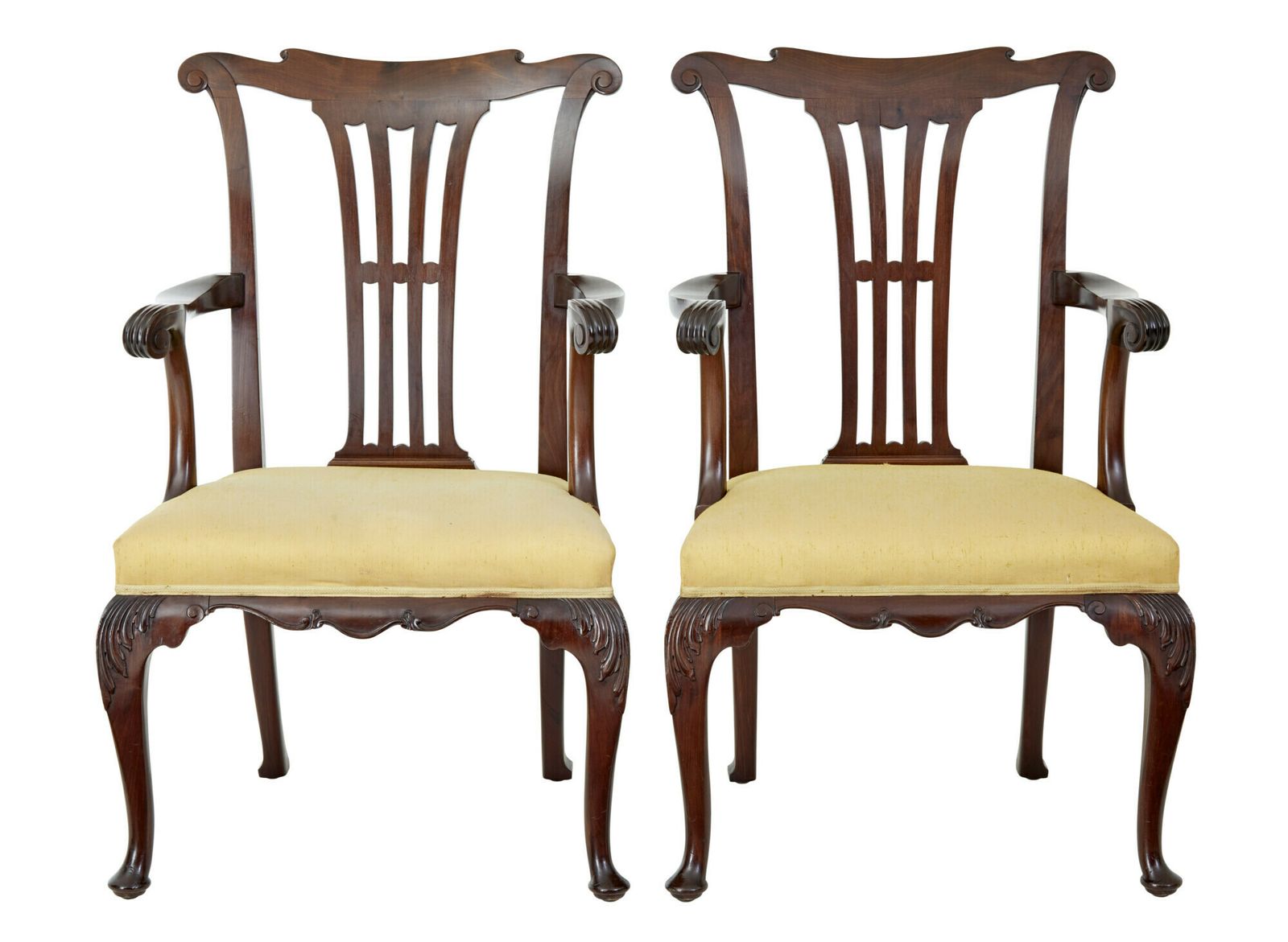 Pair Of 19th Century Chippendale Design Mahogany Armchairs