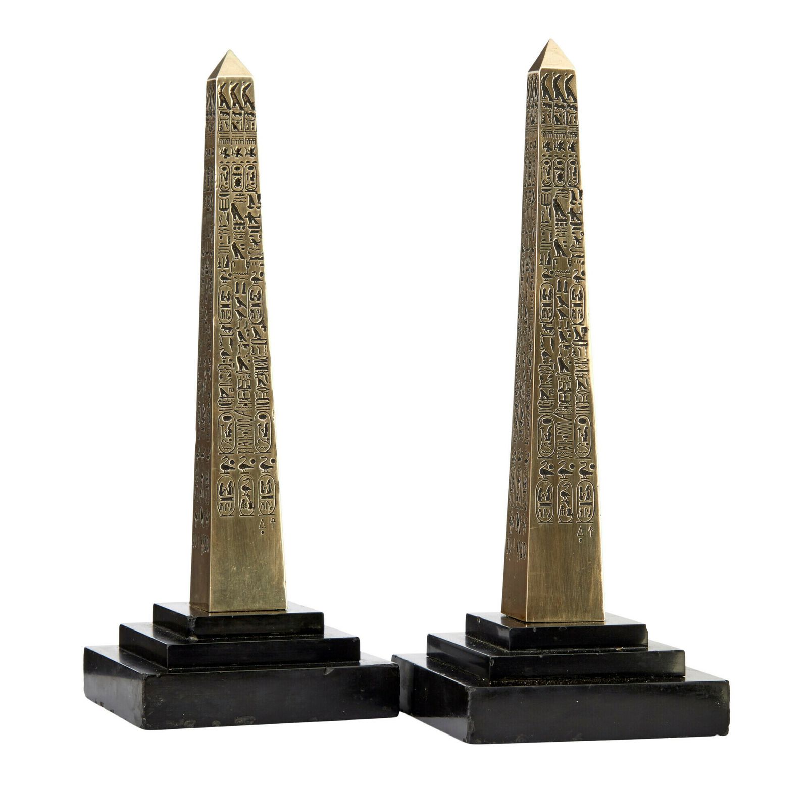 Pair Of Egyptian Revival Desktop Brass Obelisks