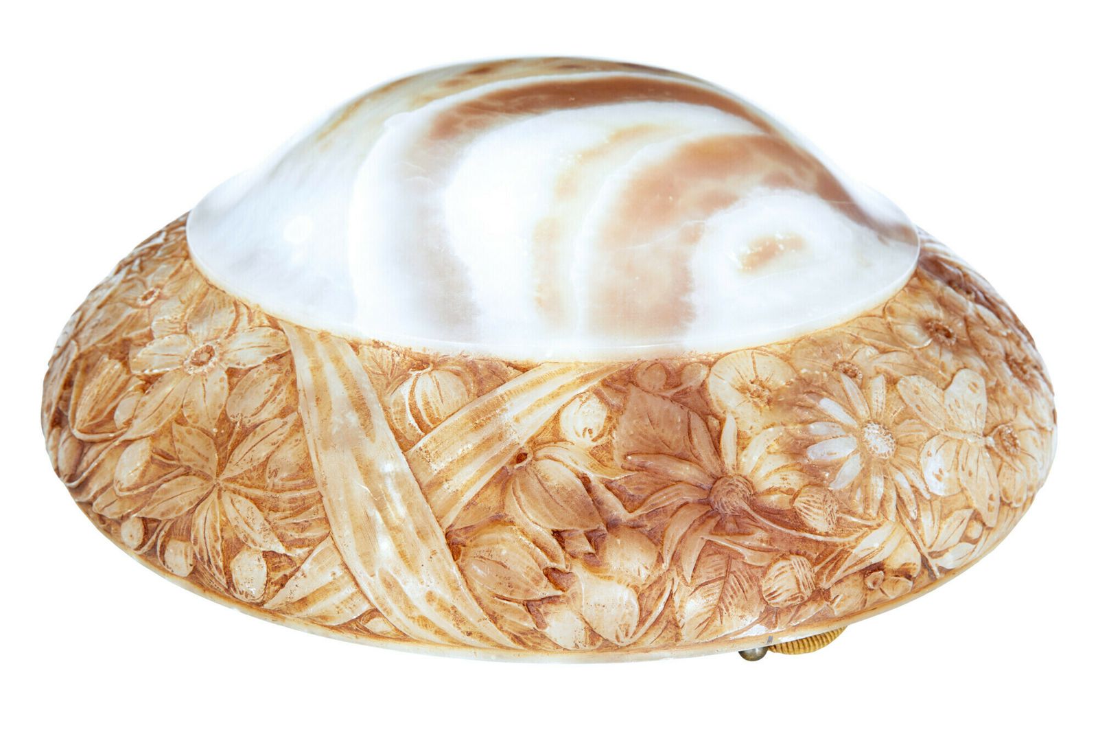 Swedish Shaped Art Deco Carved Alabaster Ceiling Light photo for sale