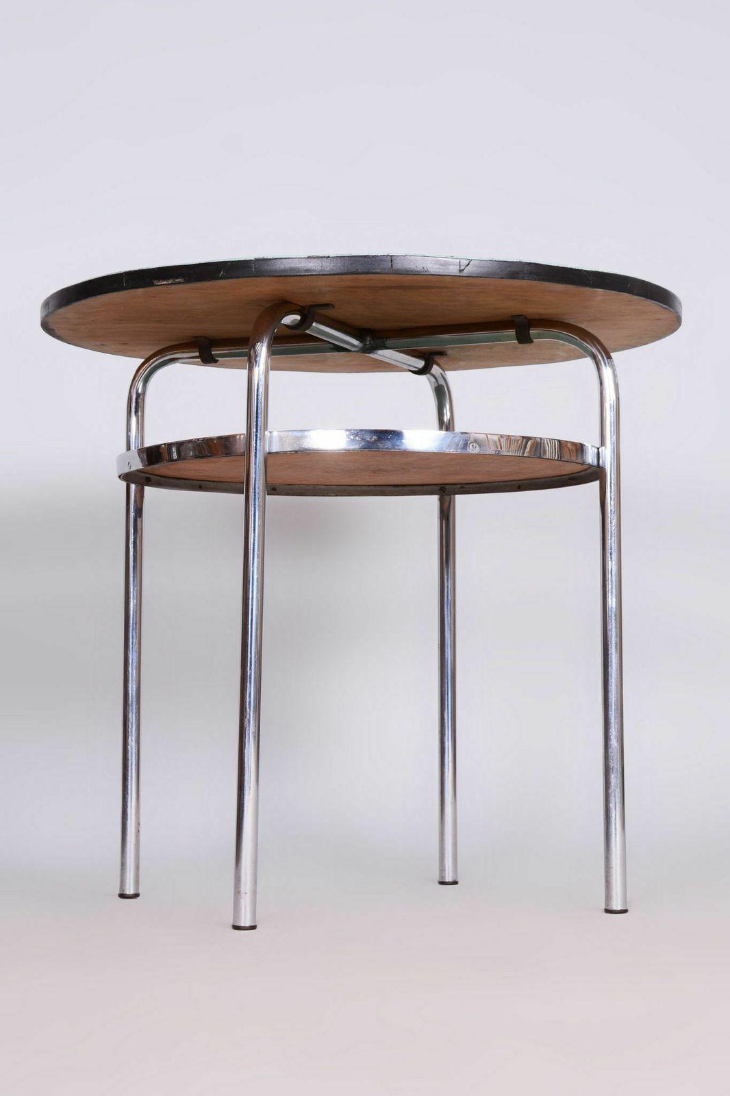 Restored Bauhaus Small Round Table, Chrome, Revived Polish, Czechia, 1930s photo furniture