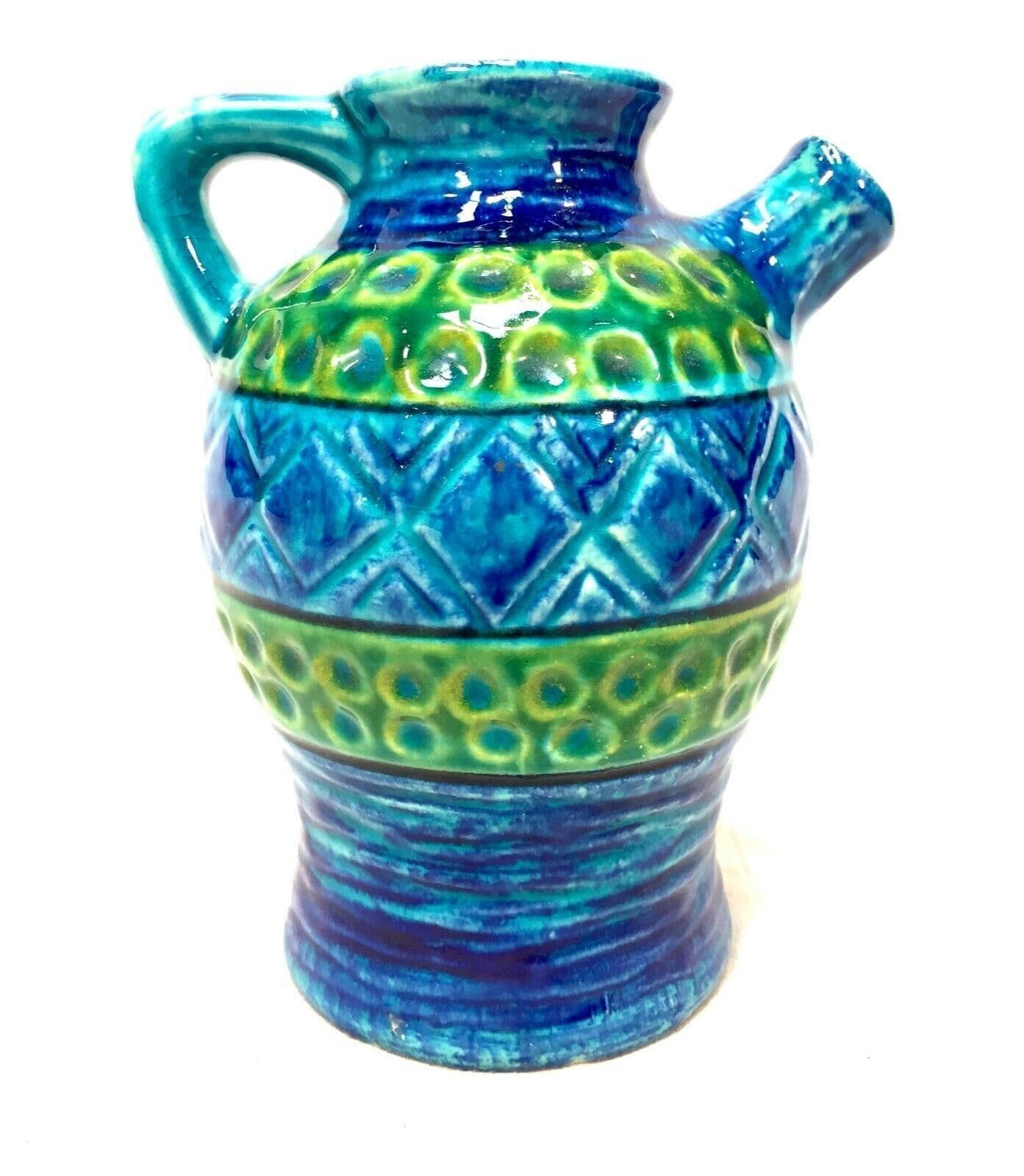 Vintage West German Pottery Fat Vase / Turquoise & Blue / Retro 1970s / Jug photo furniture