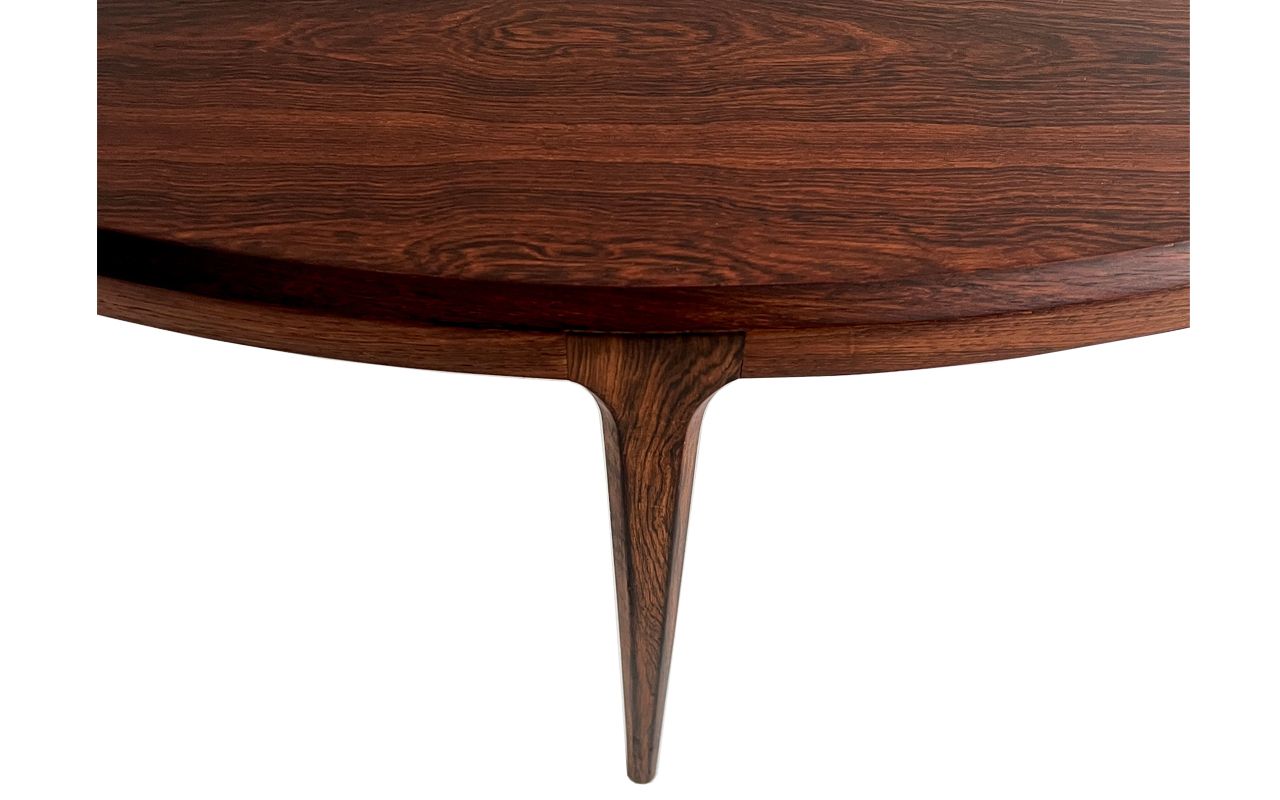Danish 1950s Large Johannes Andersen Rosewood Demilune 3 Legged Coffee Table photo furniture