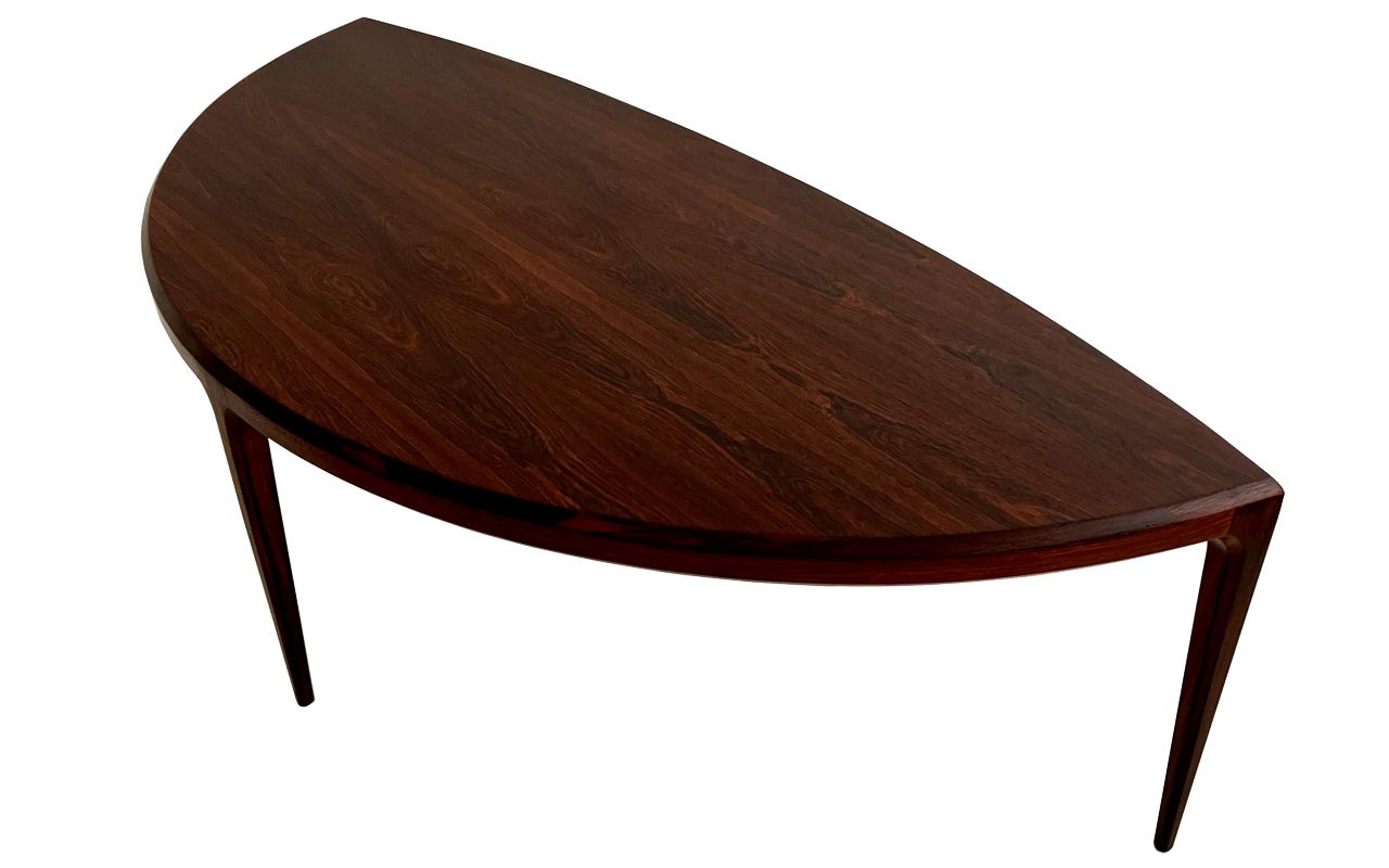 Danish 1950s Large Johannes Andersen Rosewood Demilune 3 Legged Coffee Table photo Furniture