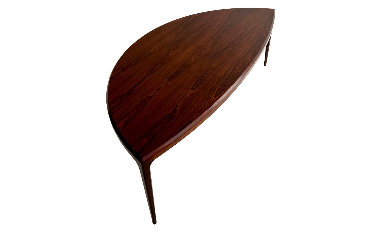 Danish 1950s Large Johannes Andersen Rosewood Demilune 3 Legged Coffee Table photo buy