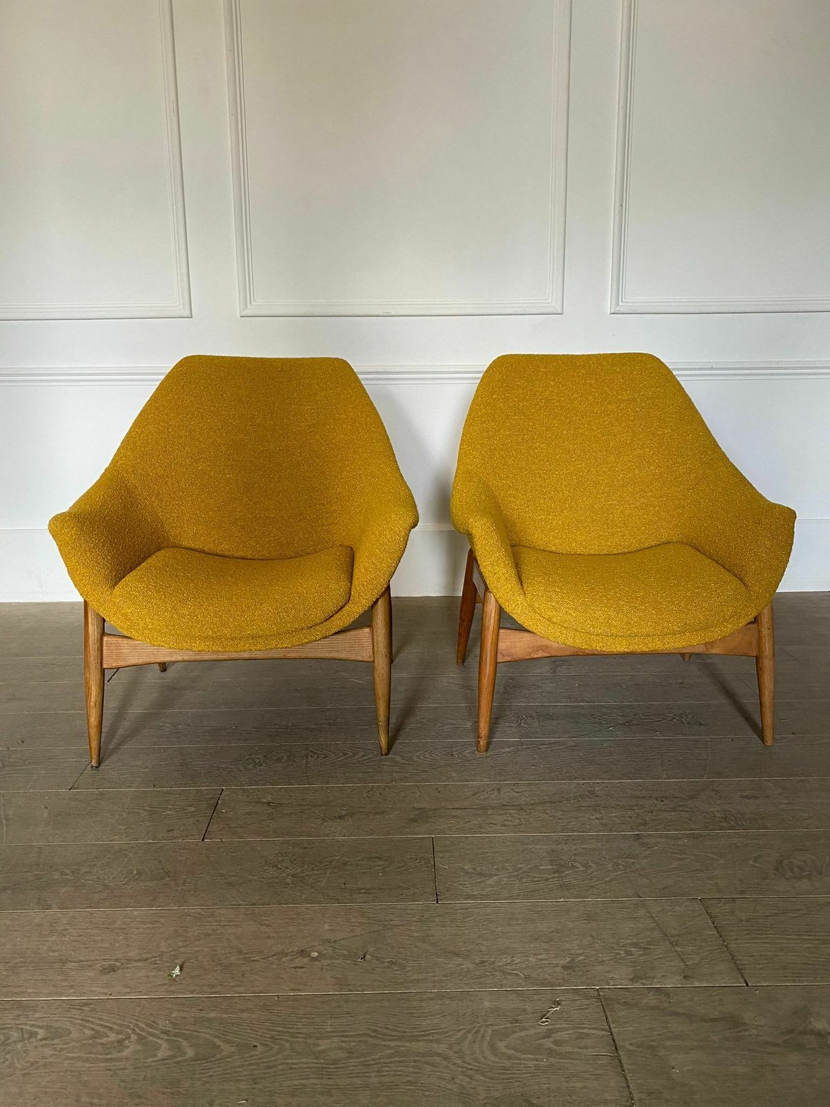 Pair Of Yellow Mid Century Modern Armchairs By Julia Gaubek photo for sale