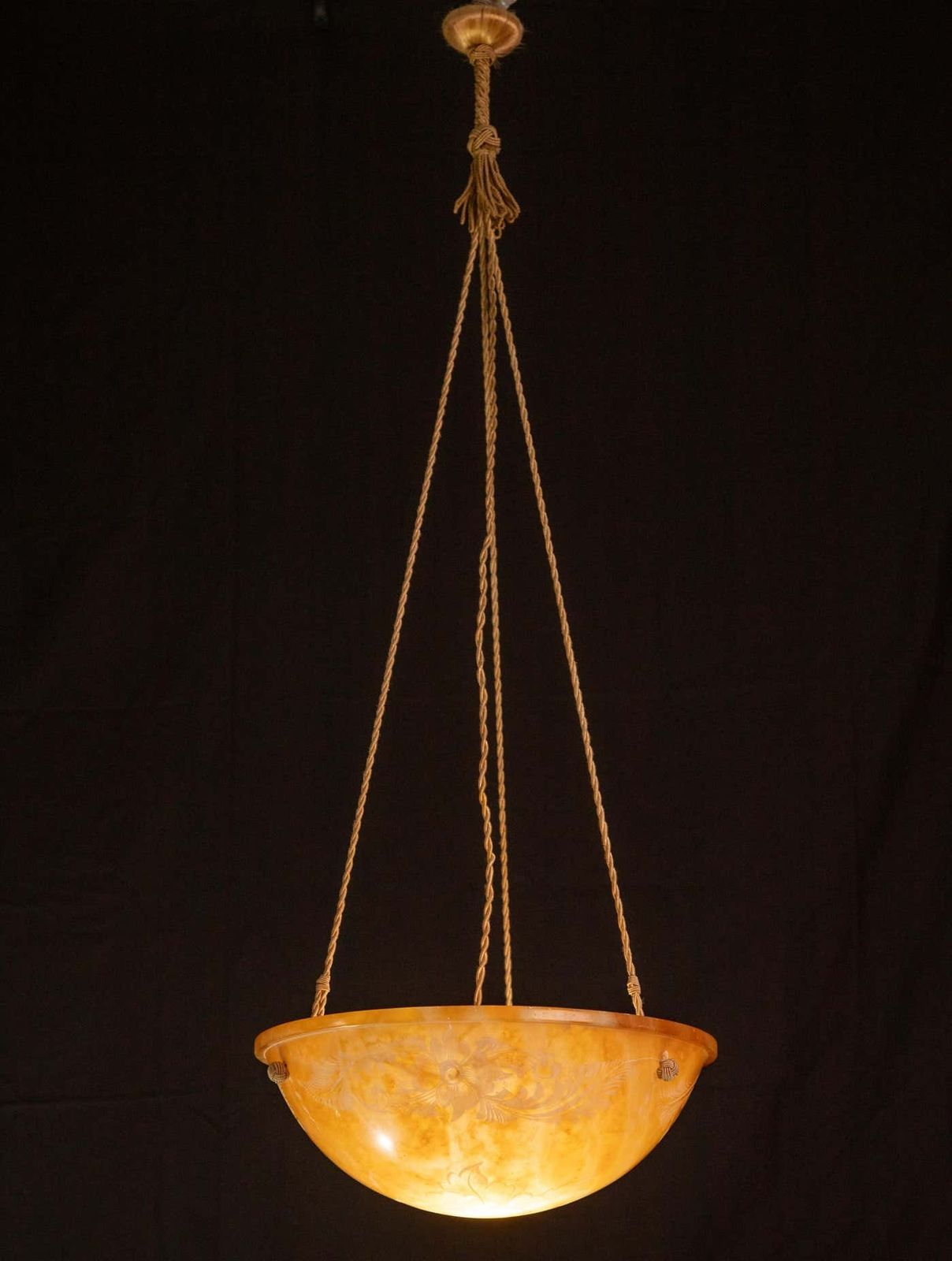 Antique Art Decò Liberty Alabaster Chandelier With Decorations, 1940s photo Lighting