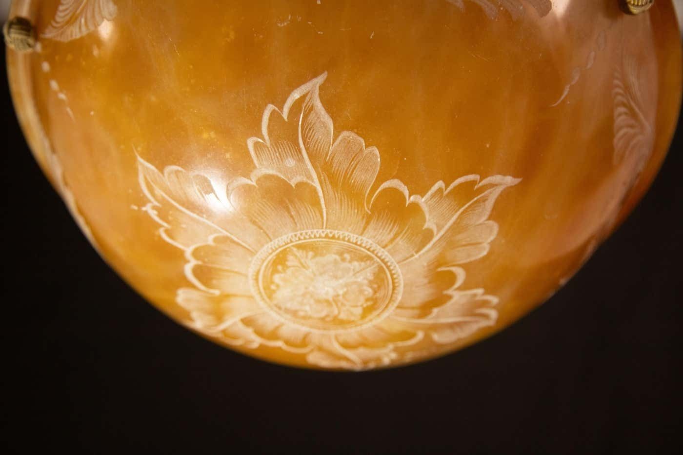 1740.0 Antique Art Decò Liberty Alabaster Chandelier With Decorations, 1940s photo