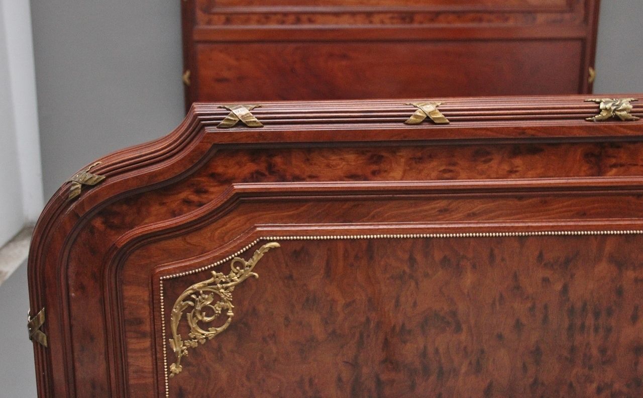 photo for sale A Fabulous Quality 19th Century French Plum Pudding Mahogany And Brass Bed In The Neoclassical Style