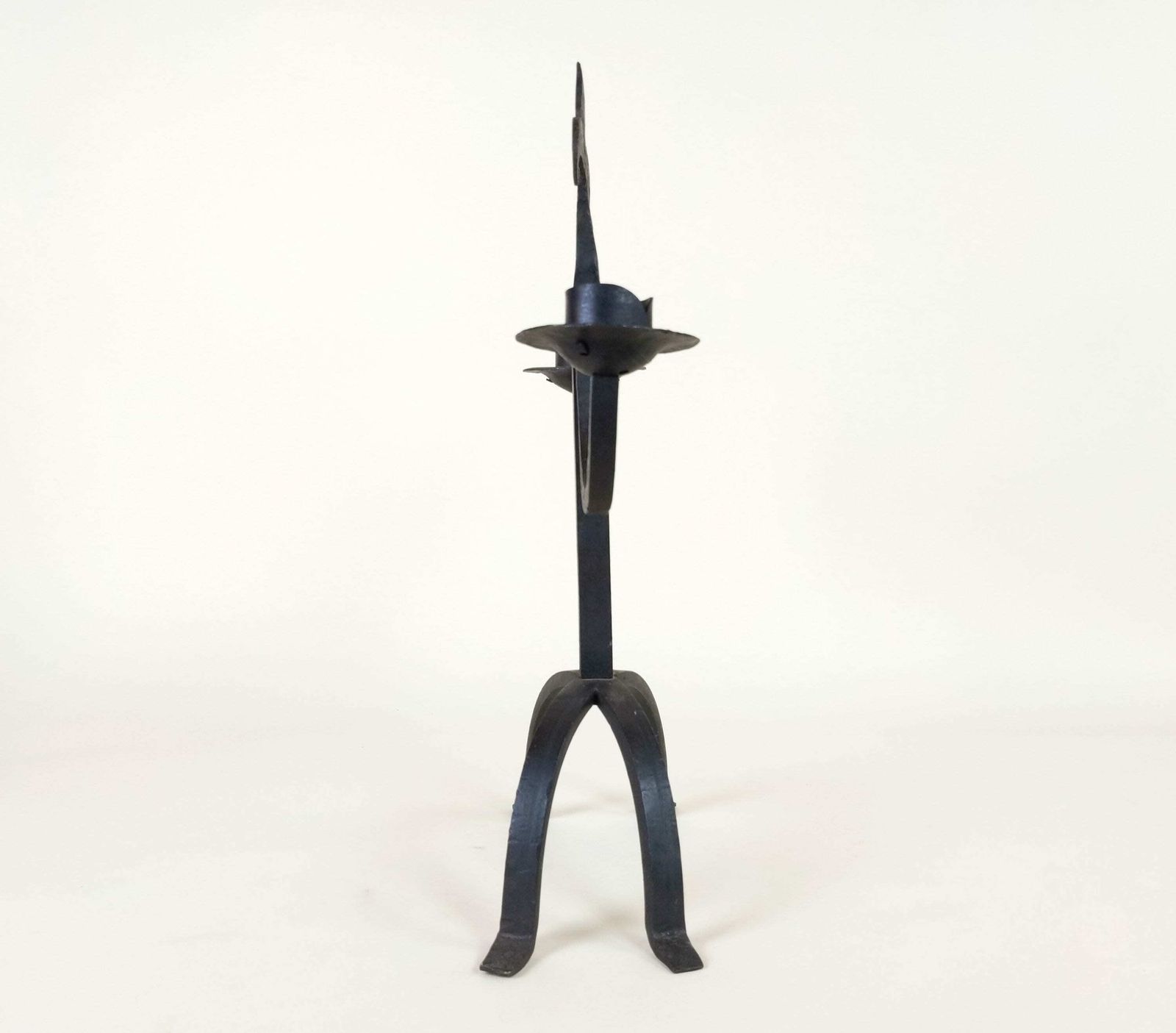 Large French Wrought Iron Hand Forged Iron Candle Holder Chandelier, Large Rustic Fleur De Lys Candlestick From France photo vinterior