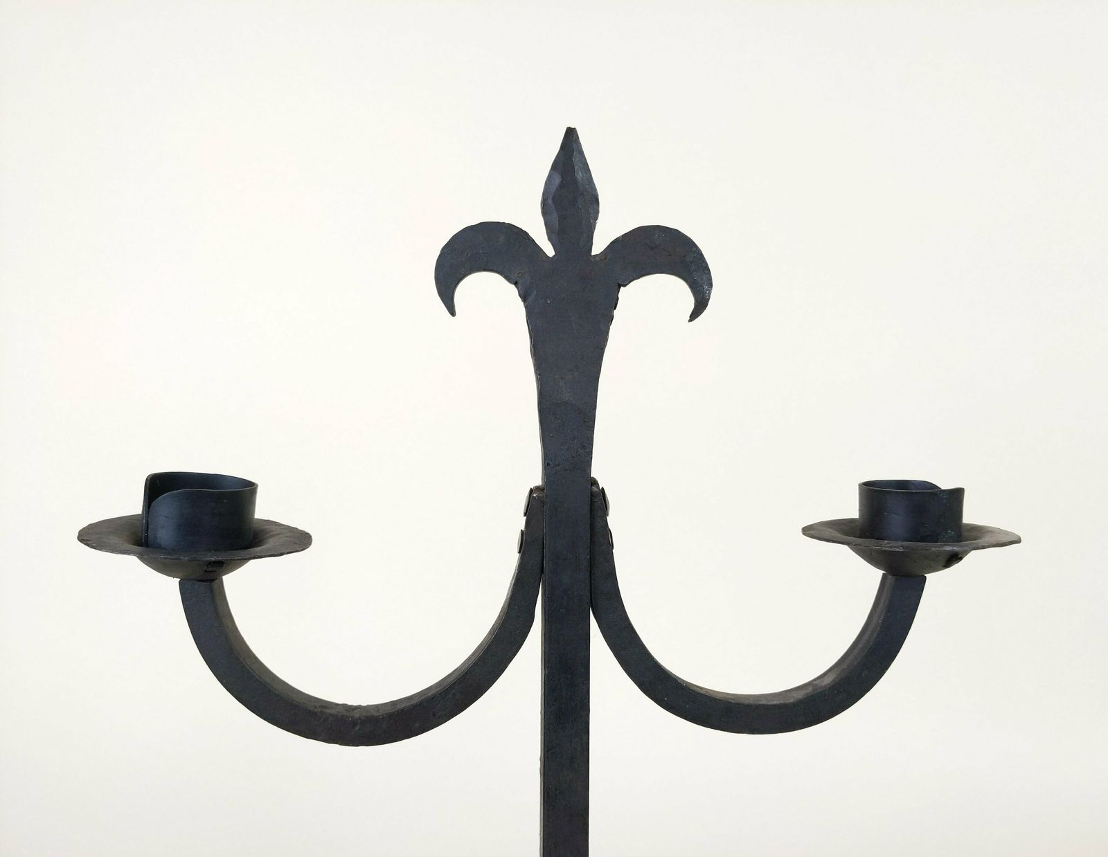 photo furniture Large French Wrought Iron Hand Forged Iron Candle Holder Chandelier, Large Rustic Fleur De Lys Candlestick From France