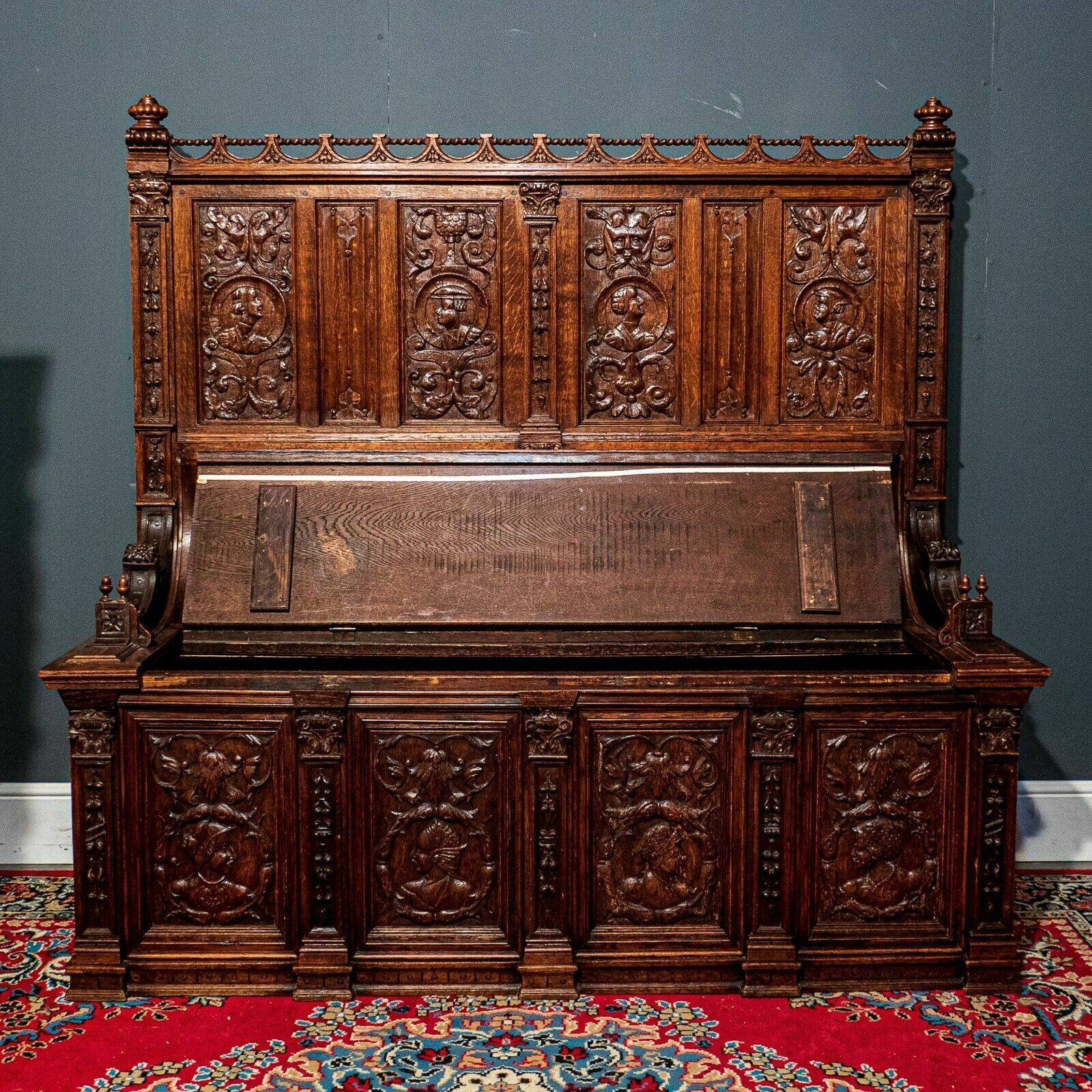 Superb 19th Century Carved Oak Flemish Curved Back Settle photo 2650.0