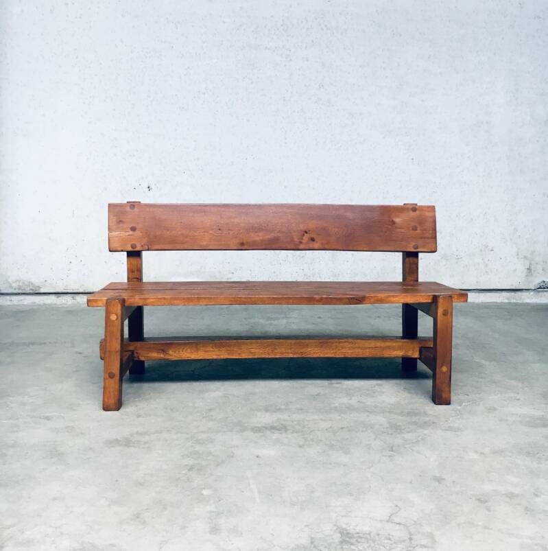 photo for sale Brutalist Design Hand Crafted Solid Oak Bench, Belgium 1960's