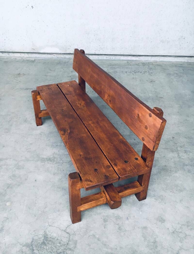 photo buy Brutalist Design Hand Crafted Solid Oak Bench, Belgium 1960's