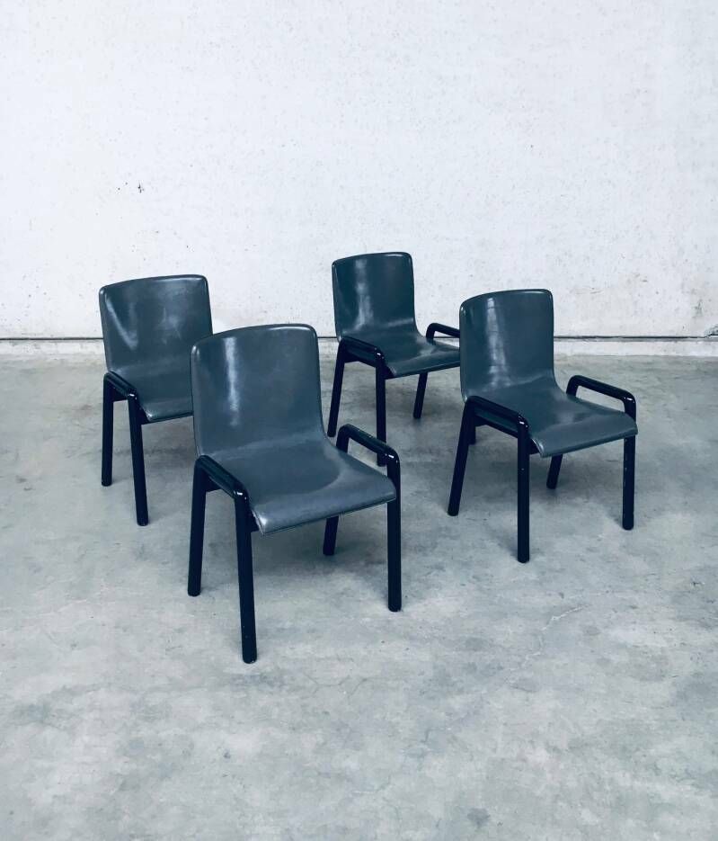 Postmodern Design Leren Eetkamerstoelen, Italië, Jaren 1980