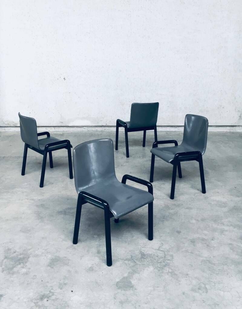 Postmodern Design Leren Eetkamerstoelen, Italië, Jaren 1980 photo furniture