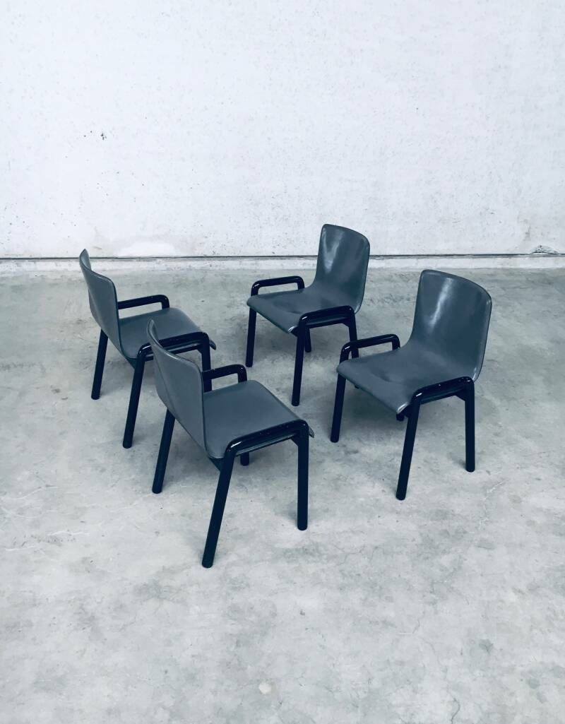 Postmodern Design Leren Eetkamerstoelen, Italië, Jaren 1980 photo 600.0