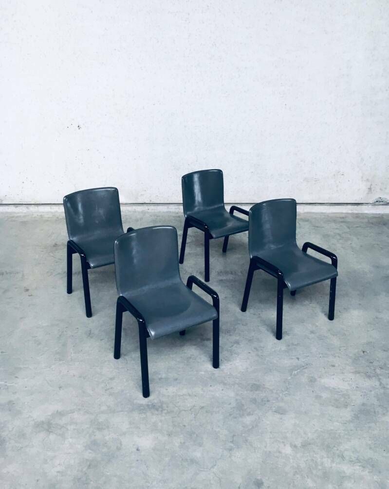 photo vinterior Postmodern Design Leren Eetkamerstoelen, Italië, Jaren 1980
