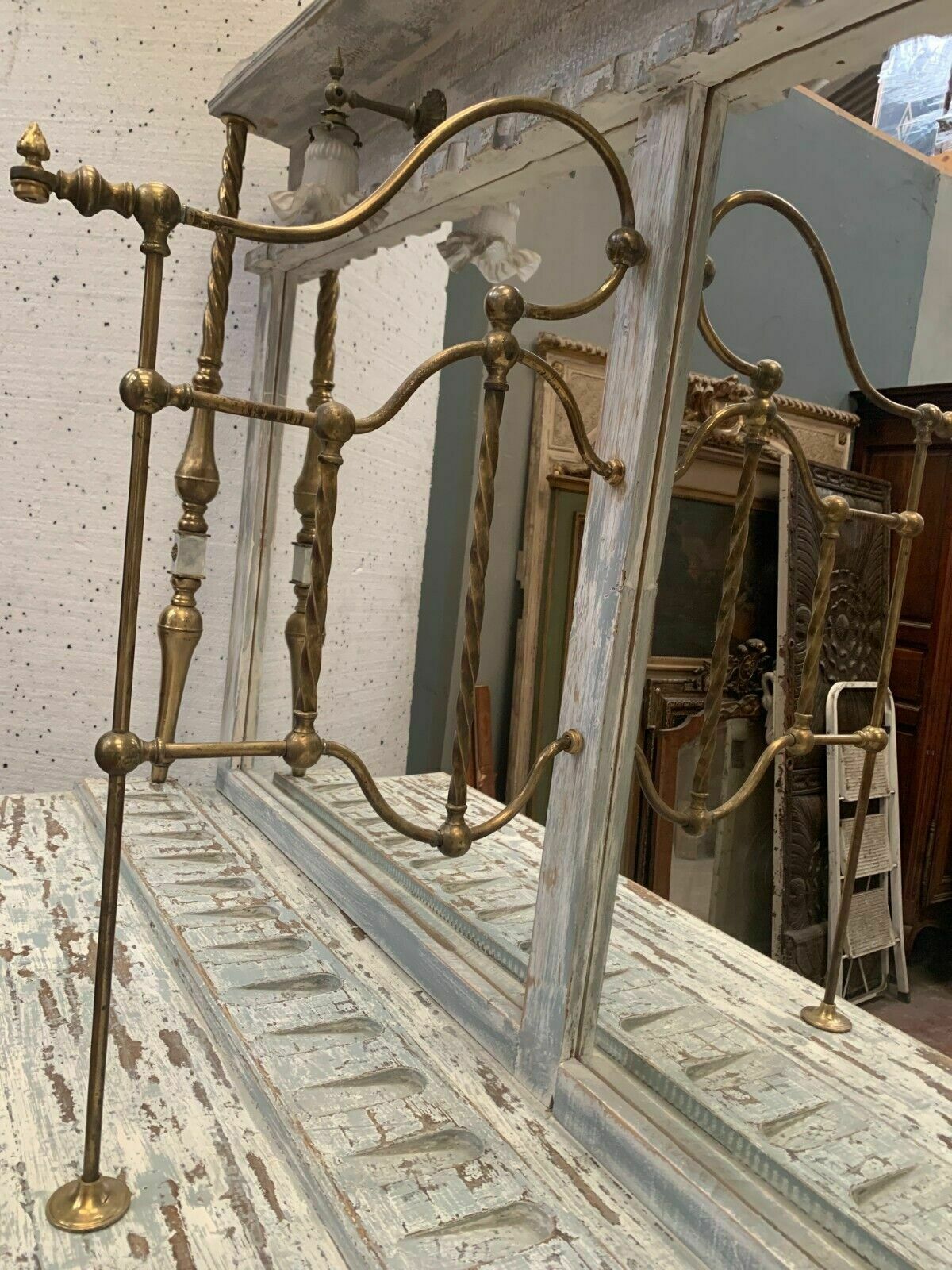 photo furniture Store Counter With Sliding Door In Patinated Wood XX Century