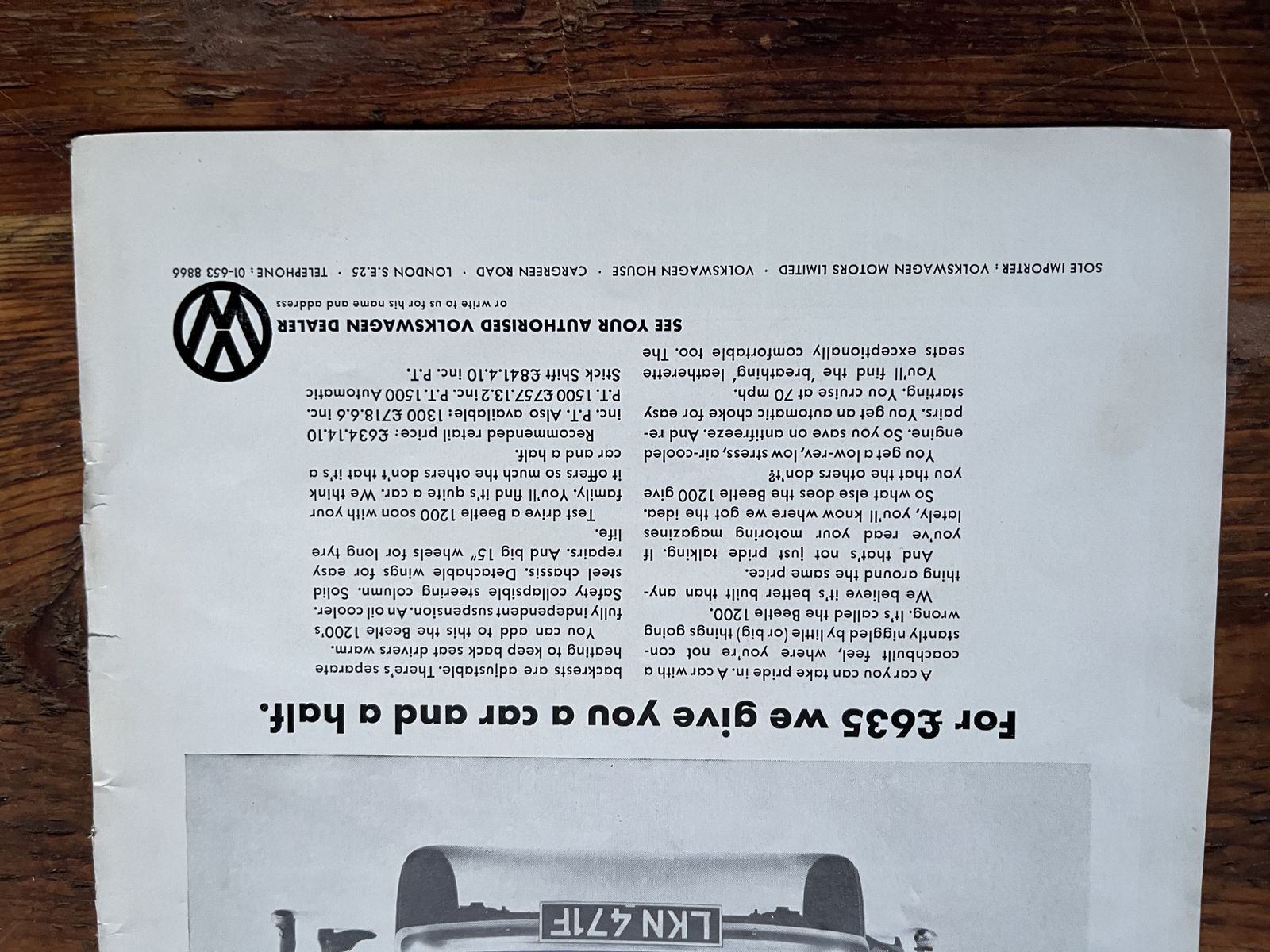 Volkswagen Original Advertising Print 1960s photo for sale