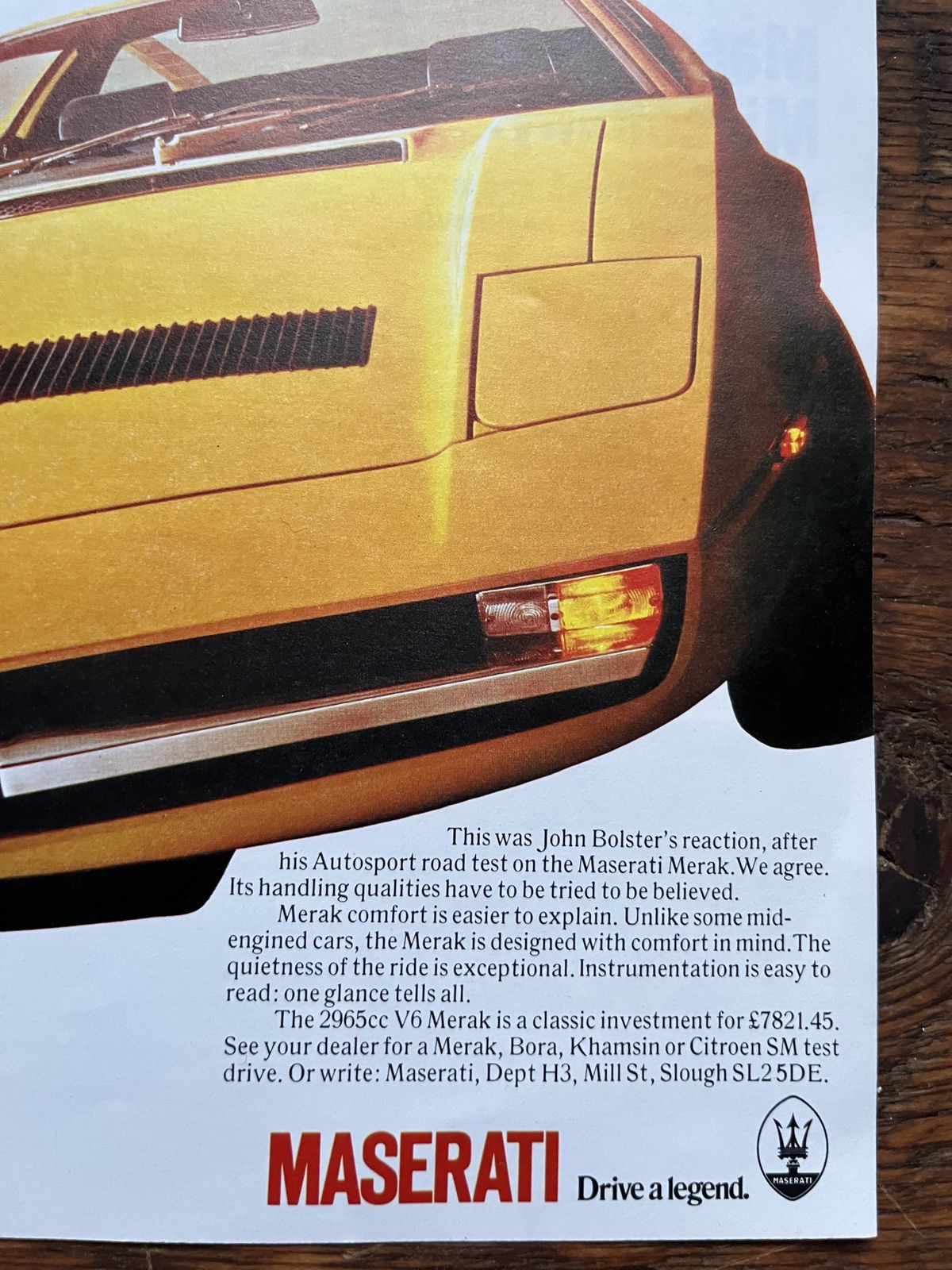 Original Maserati Merak Advertising Print 1960s photo for sale