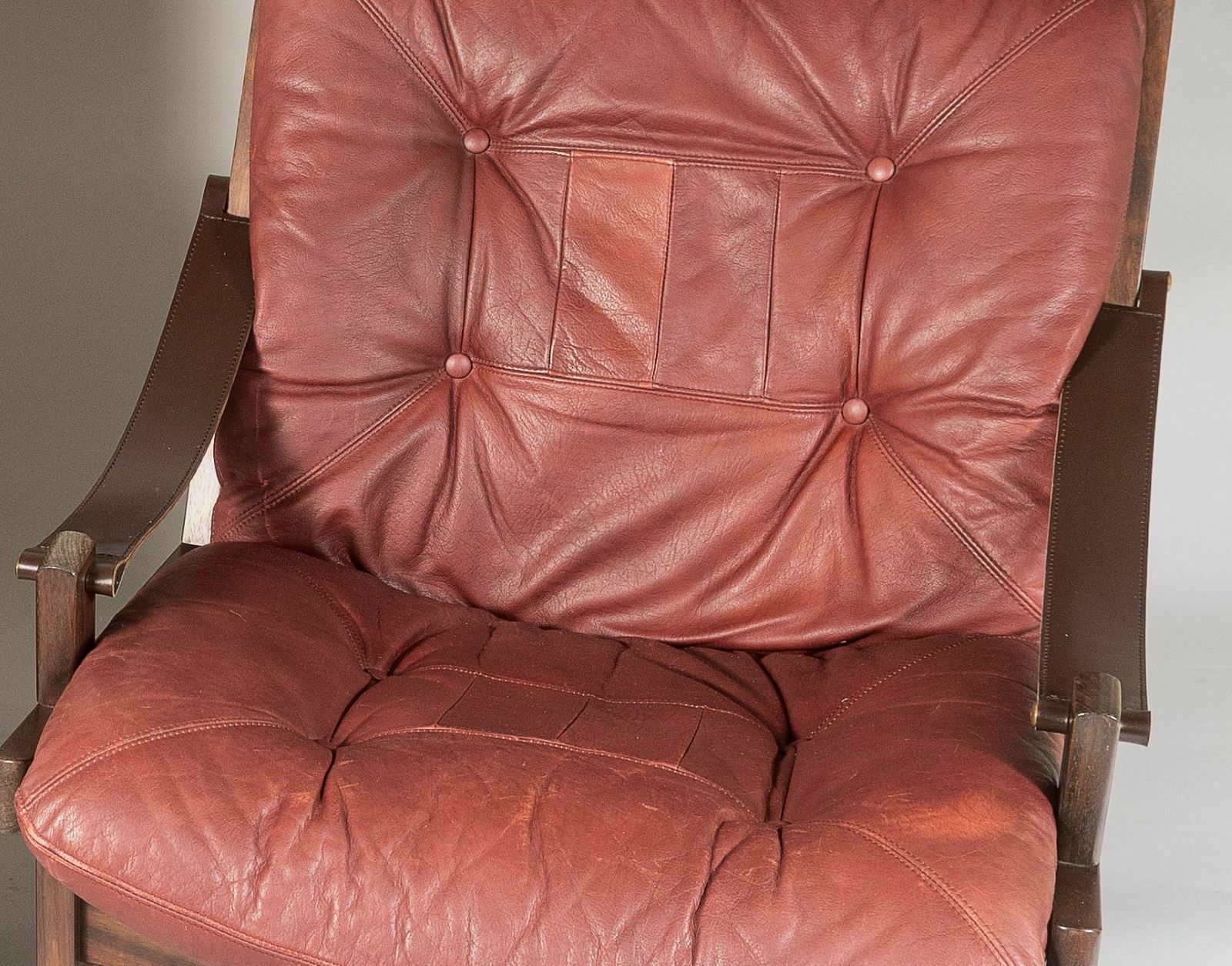 Pair Of Mid Century Torbjørn Afdal Hunter Safari High Back Leather Lounge Chairs photo 2150.0