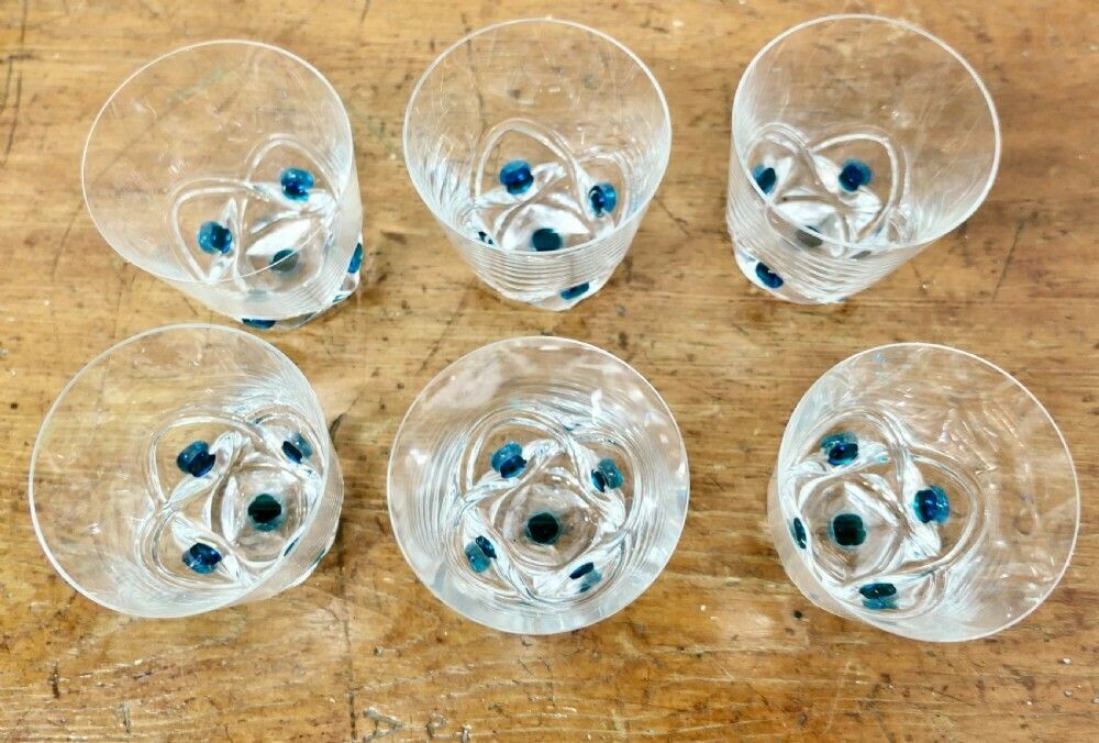 Lalique Floride Turquoise Crystal Set Of 6 Whiskey Tumblers And Assiette photo vinterior