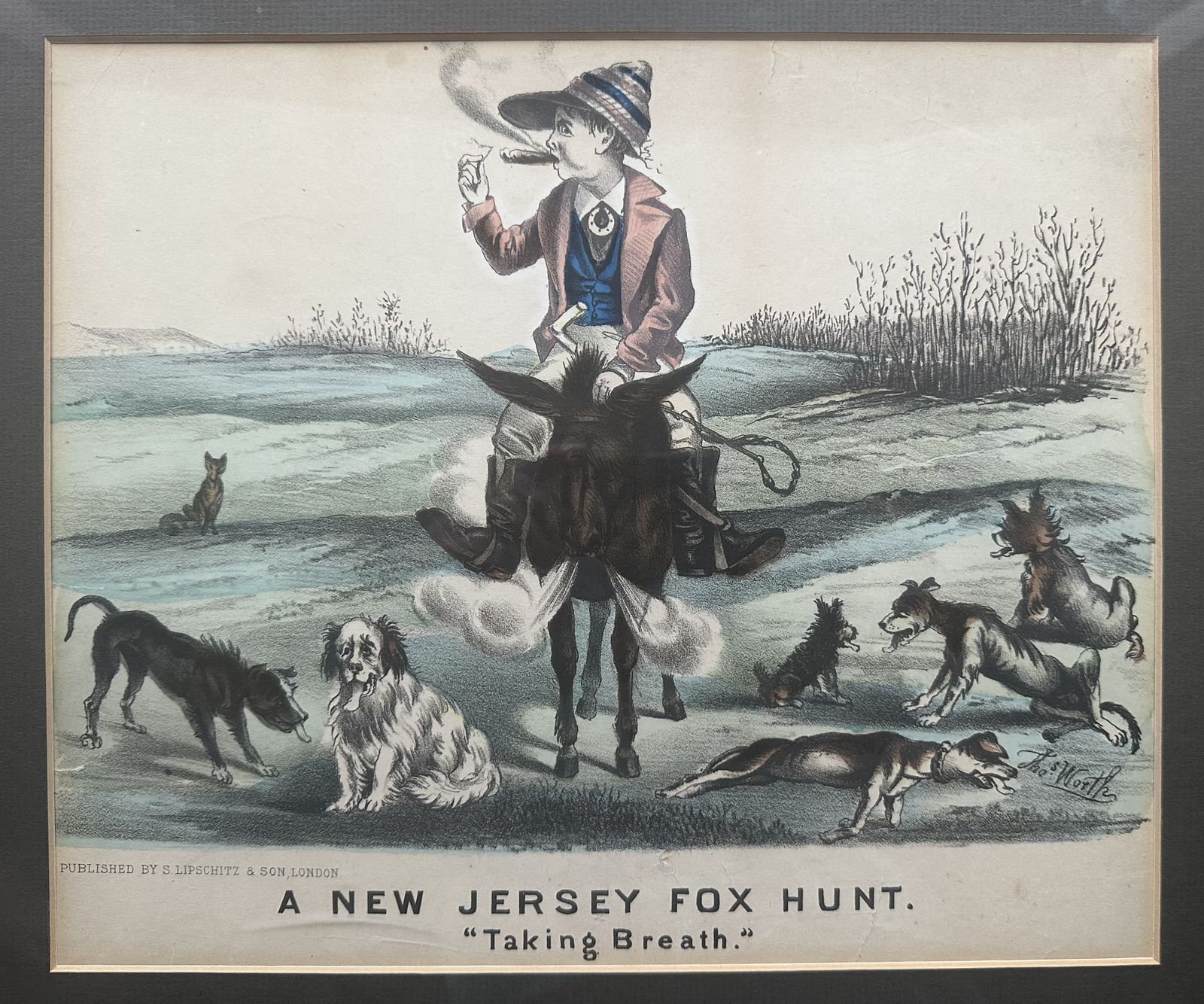 Thomas Worth (1834 1917) Lithograph, ‘A New Jersey Fox Hunt. Taking Breath’, Lipschitz & Son C,1876