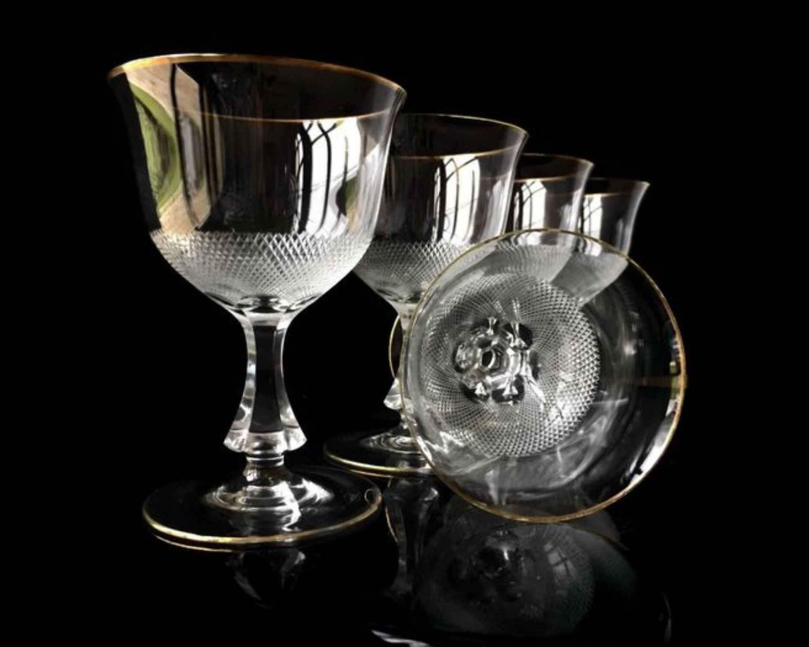 Moser Lloyd Wijnglazen | Crystalcut | Wijngoblets | 6 Stuks | 24 Karaats Gouden Rand