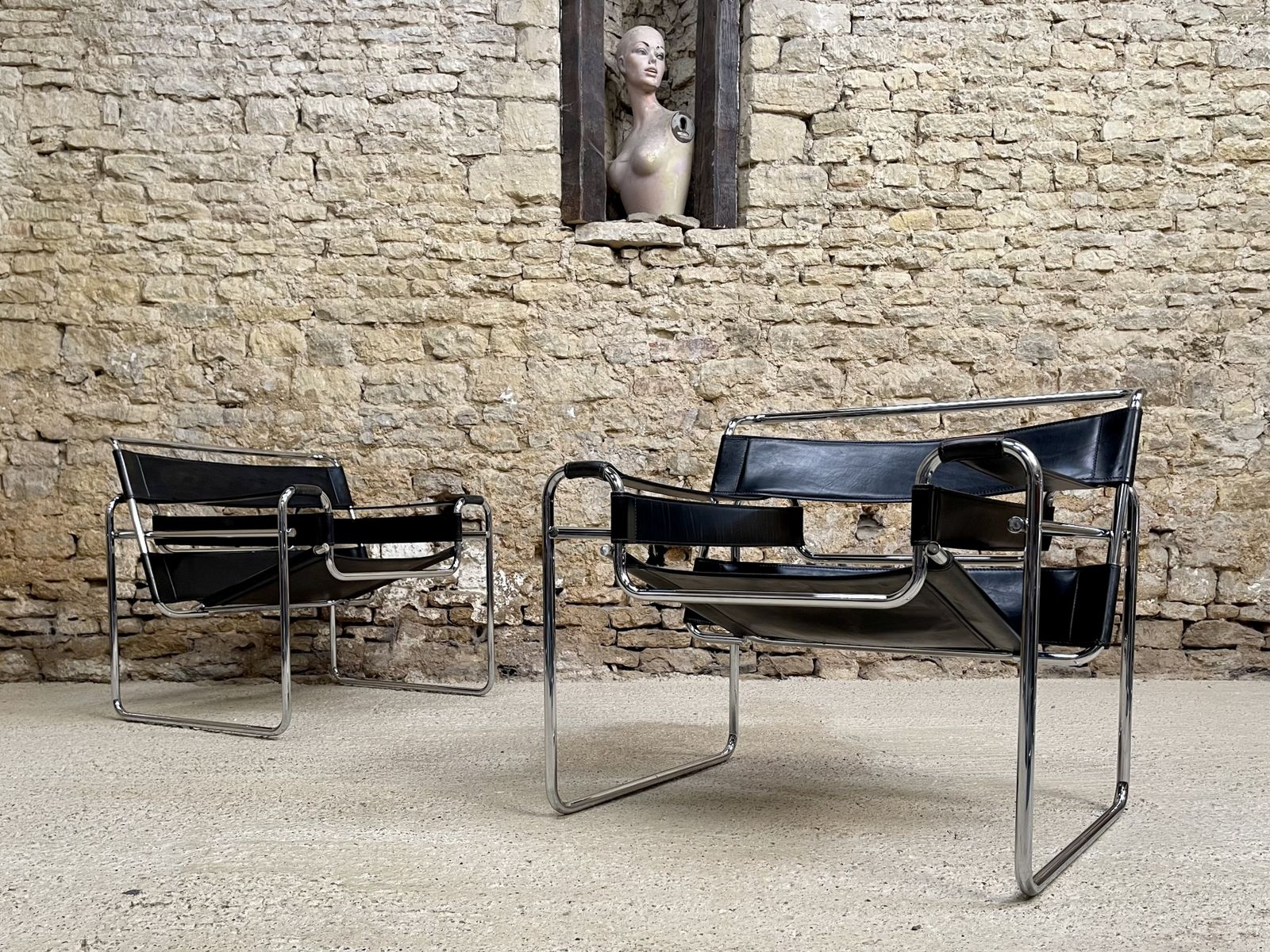 Original Wassily B3 Chair. Pair. By Fasem For Marcel Breuer. Brown Tan Black  Leather And Chrome Bauhaus Lounge Club Accent Chairs. photo furniture