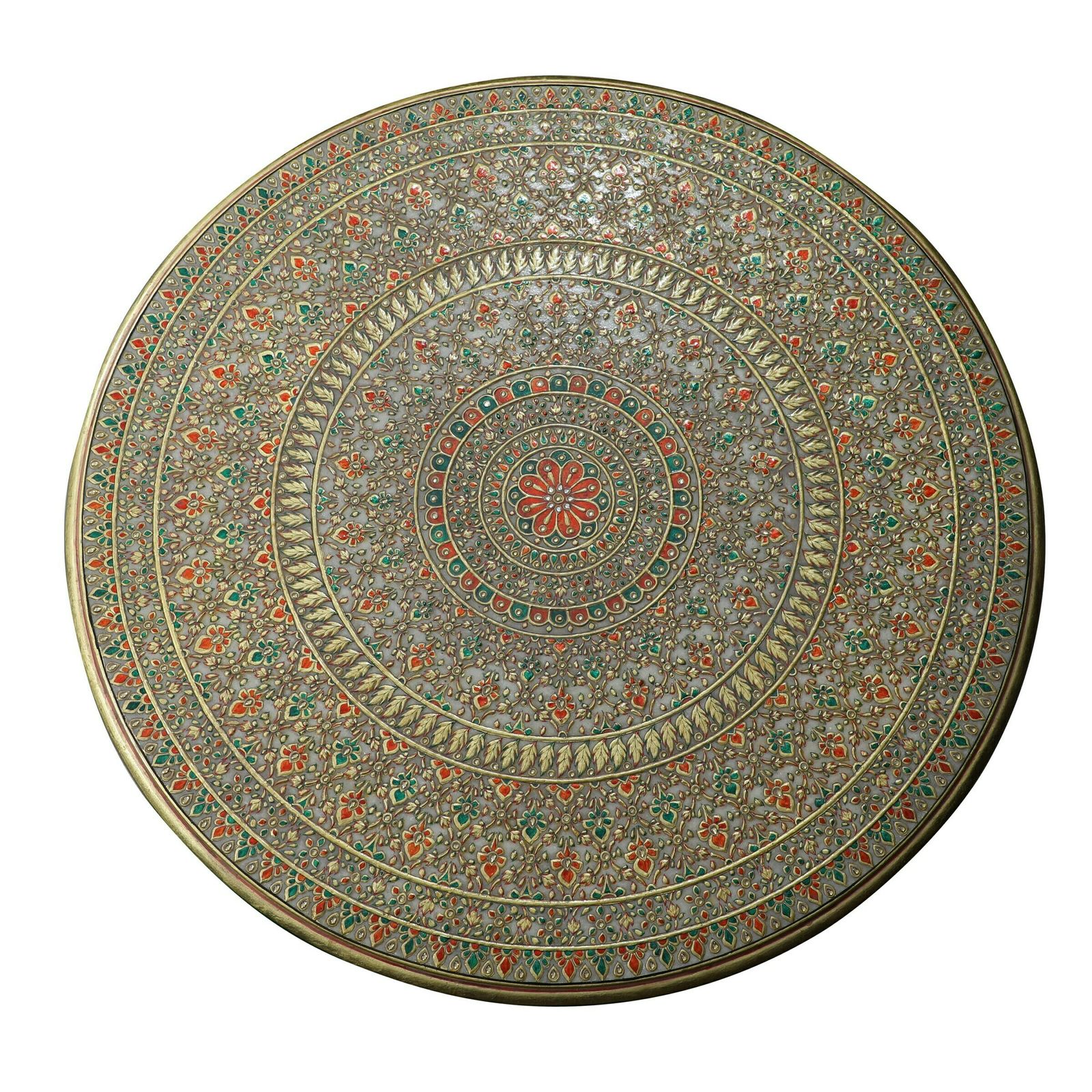 Vintage Indian Hand Painted Marble Coffee Table | Rajasthani Design With Gemstone Inlay | 1970s (Large Size) photo buy