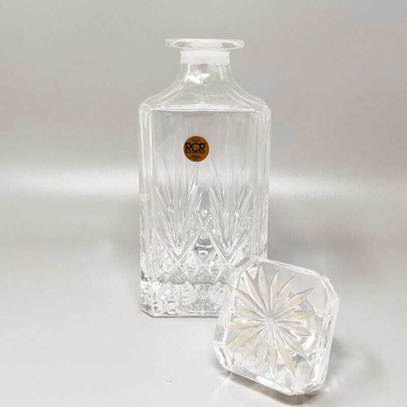 1970s Gorgeous Crystal Decanter With 2 Crystal Glasses By Rcr. Made In Italy photo Home Decor