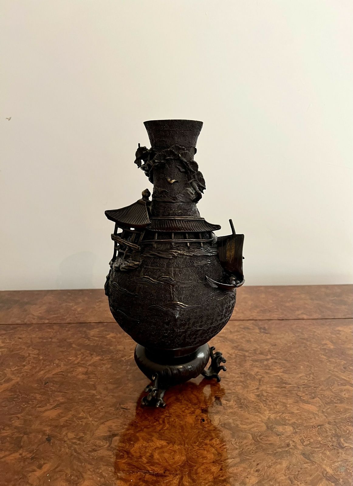 Unusual Quality Antique Japanese Bronze Vase photo vinterior