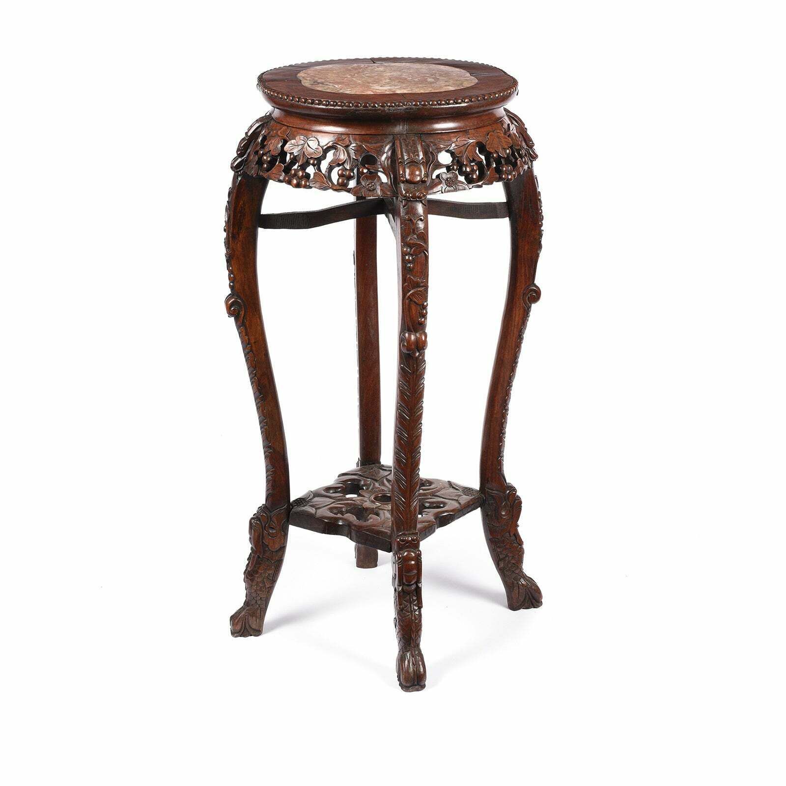 Chinese Hongmu Jardinière Stand With Inset Marble   Late 19th Century