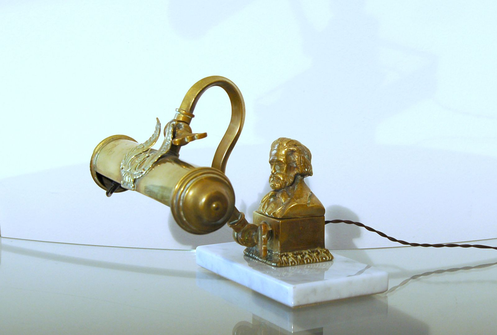 Antique Table / Wall Lamp   Brass And Carrara Marble   Italy 1920 / 40